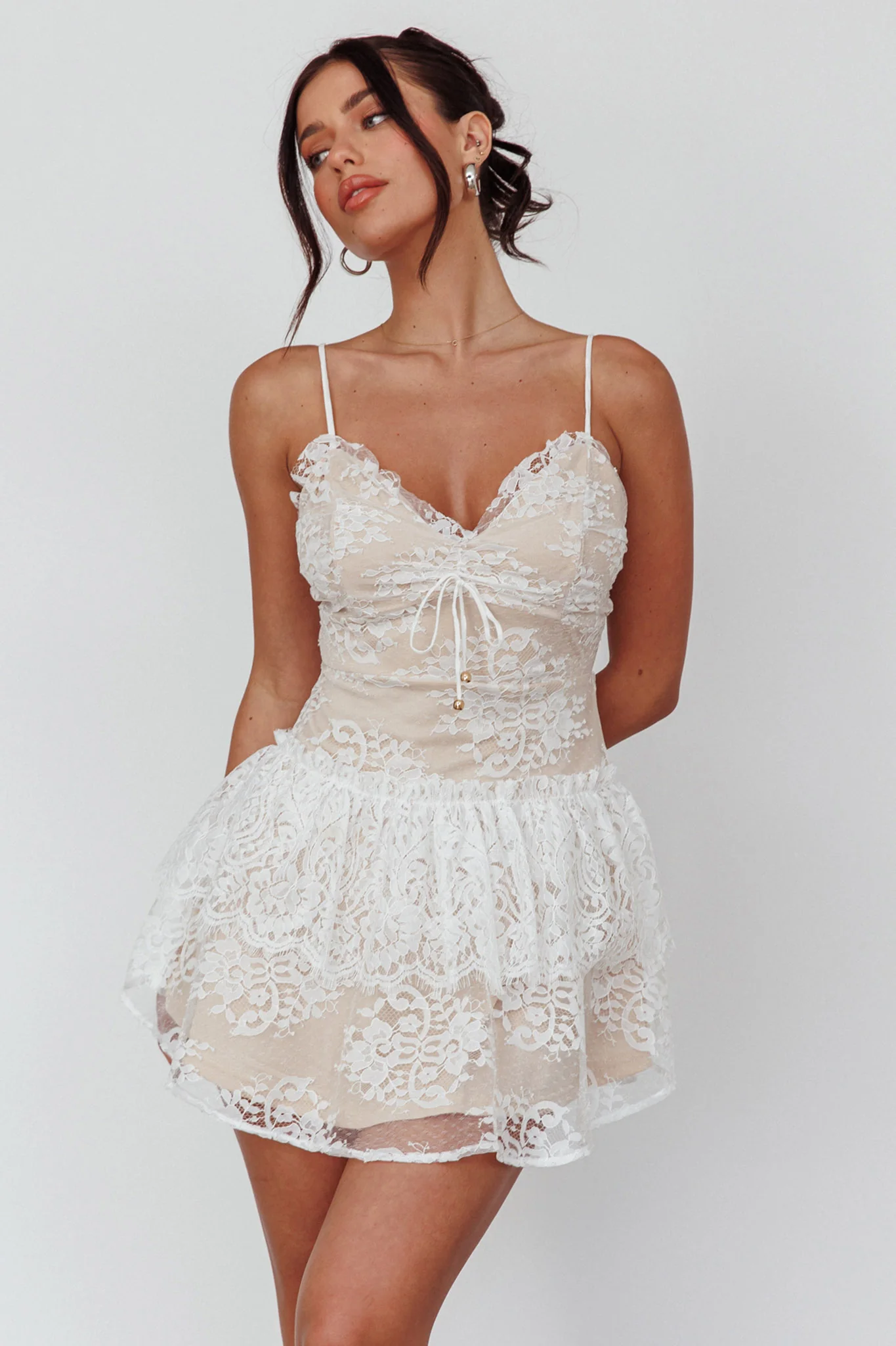 Cielo Lace Peplum Mini Dress White - Sonourner
