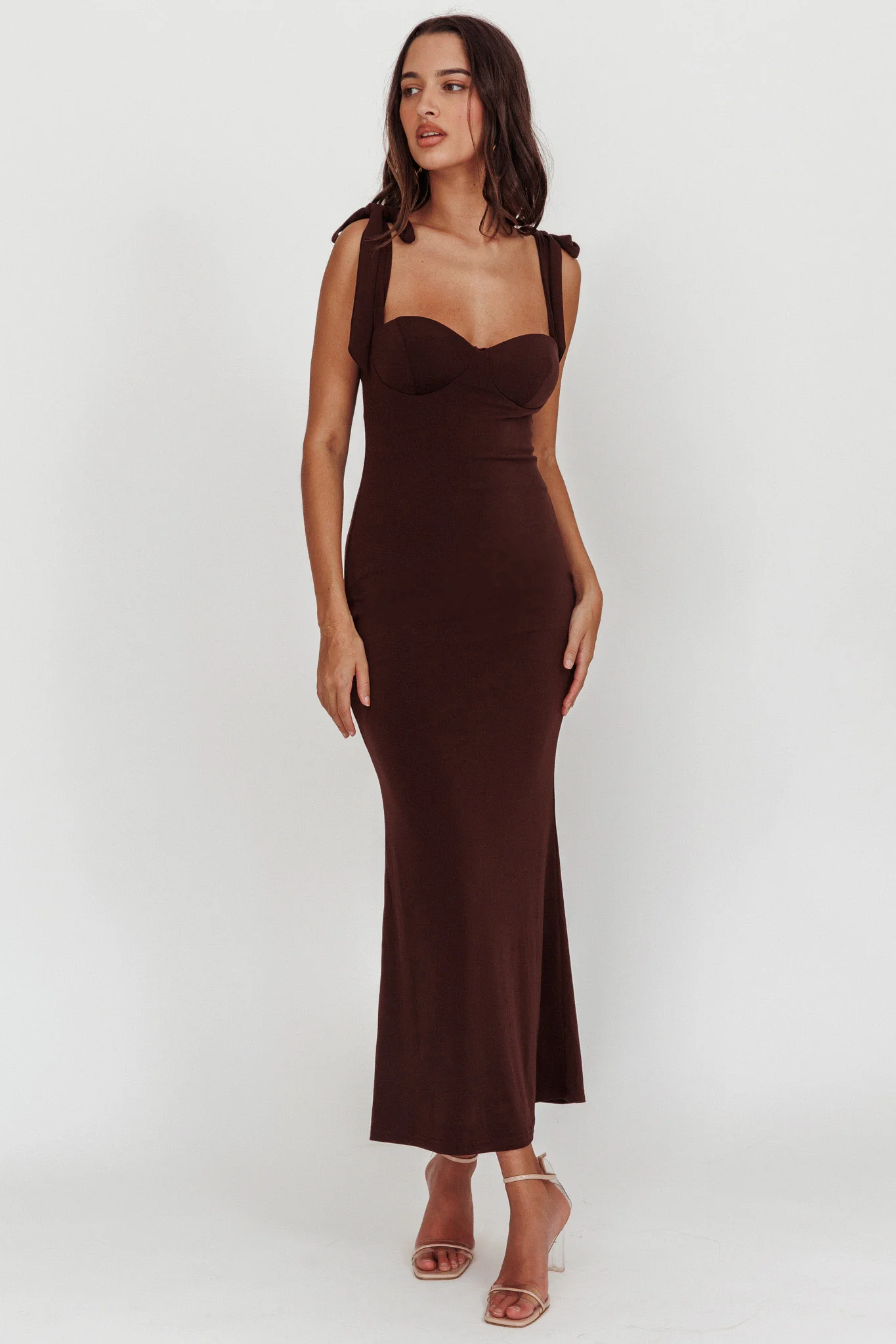Rose Garden Tied Shoulder Maxi Dress Brown - Sonourner