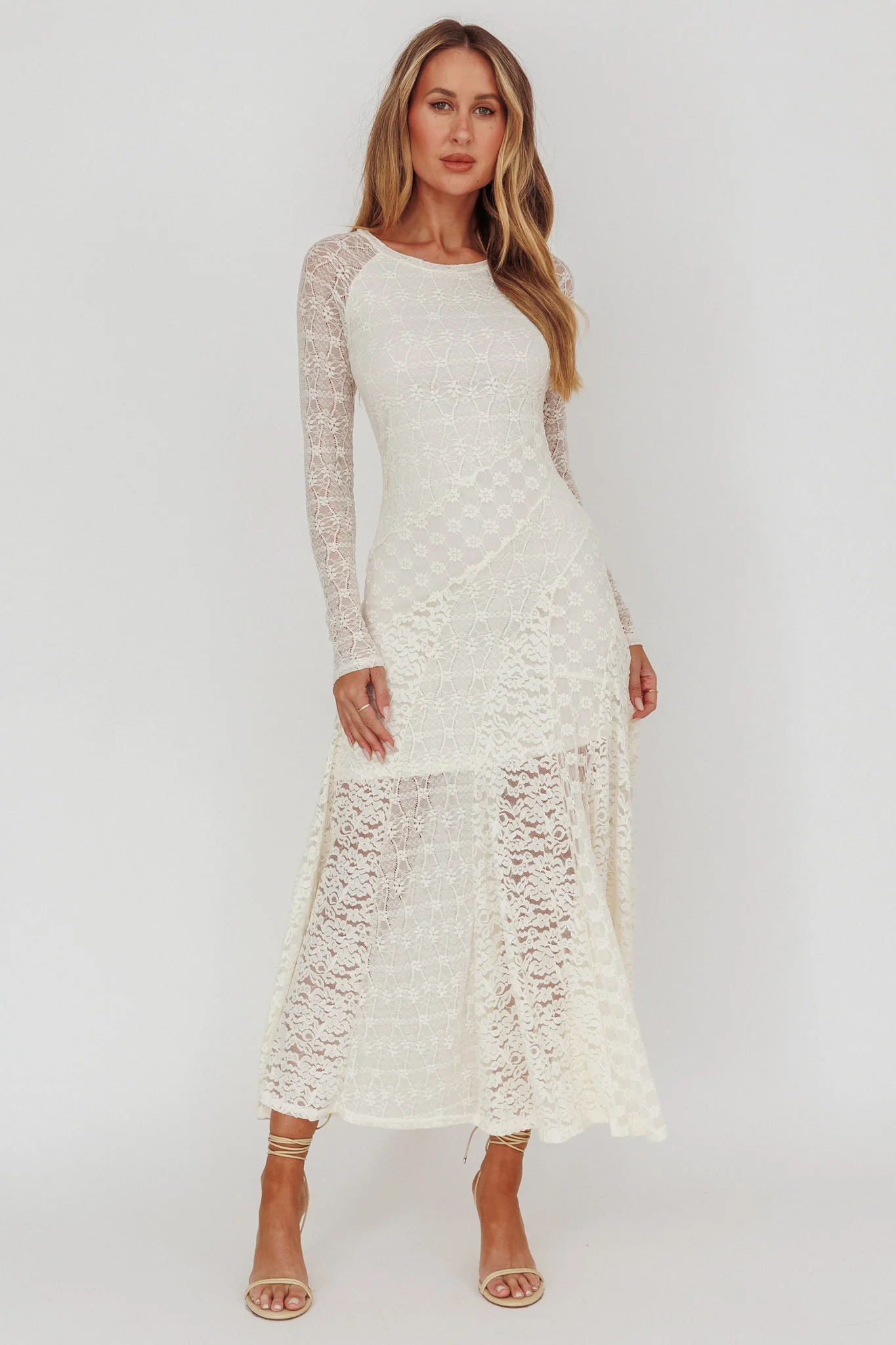 Tarly Long Sleeve Lace Maxi Dress Cream - Sonourner