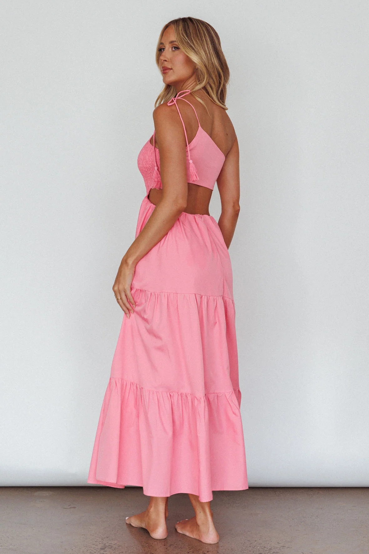 Tamzin Shirred Bodice Midi Dress Soft Pink - Sonourner