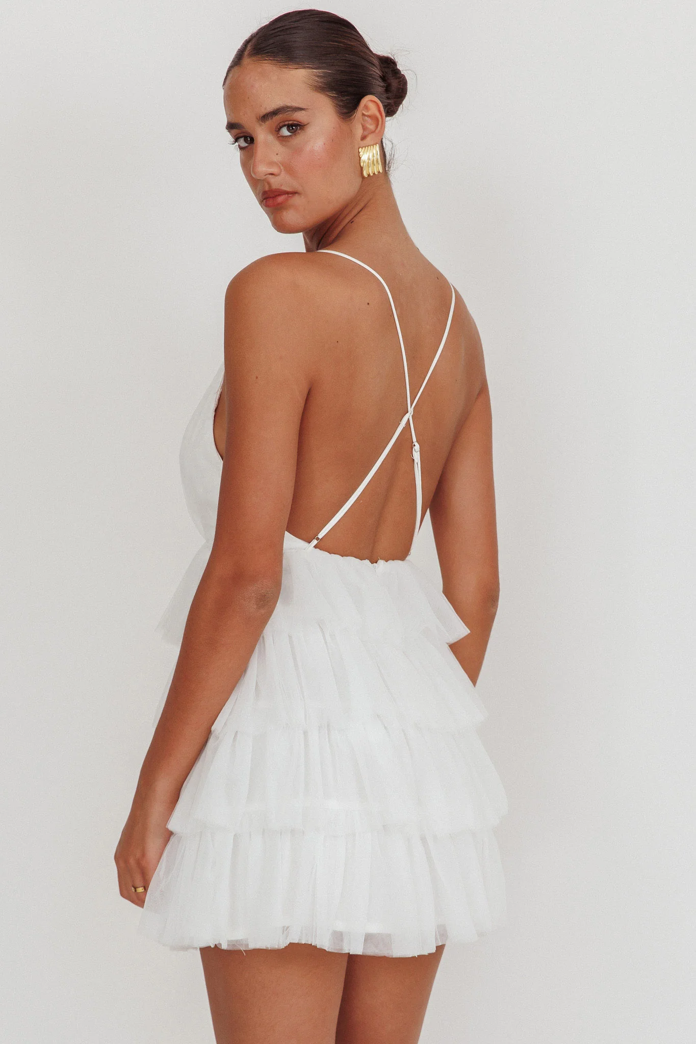 Auguste Tiered Ruffle Tulle Mini Dress White - Sonourner