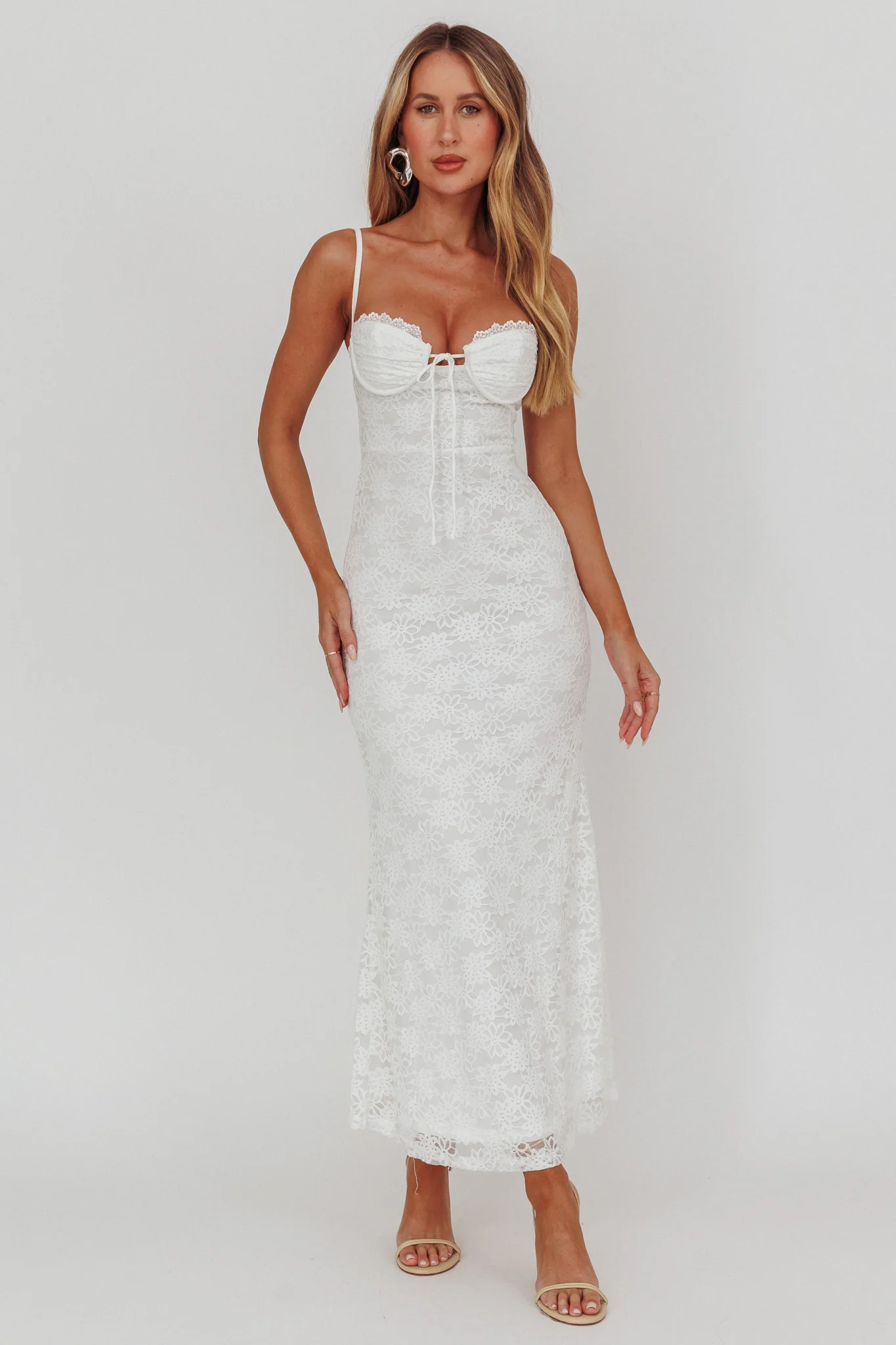 Passione Tied Bust Lace Maxi Dress White - Sonourner