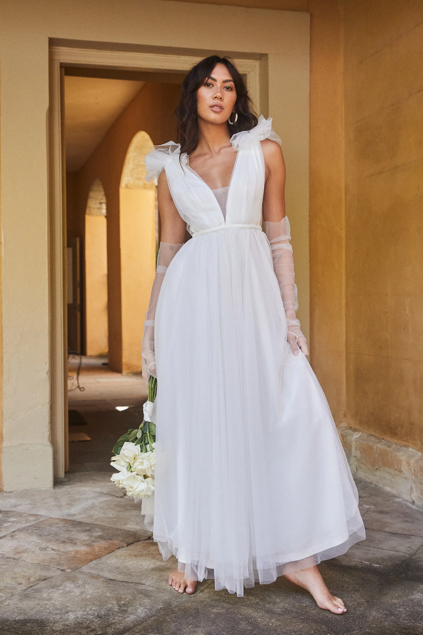 Regine Mesh Overlay Maxi Dress White - Sonourner