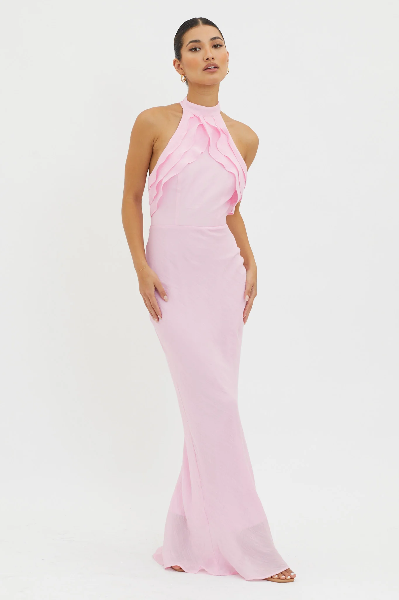 Topaz Skies Halterneck Ruffle Dress Pink - Sonourner