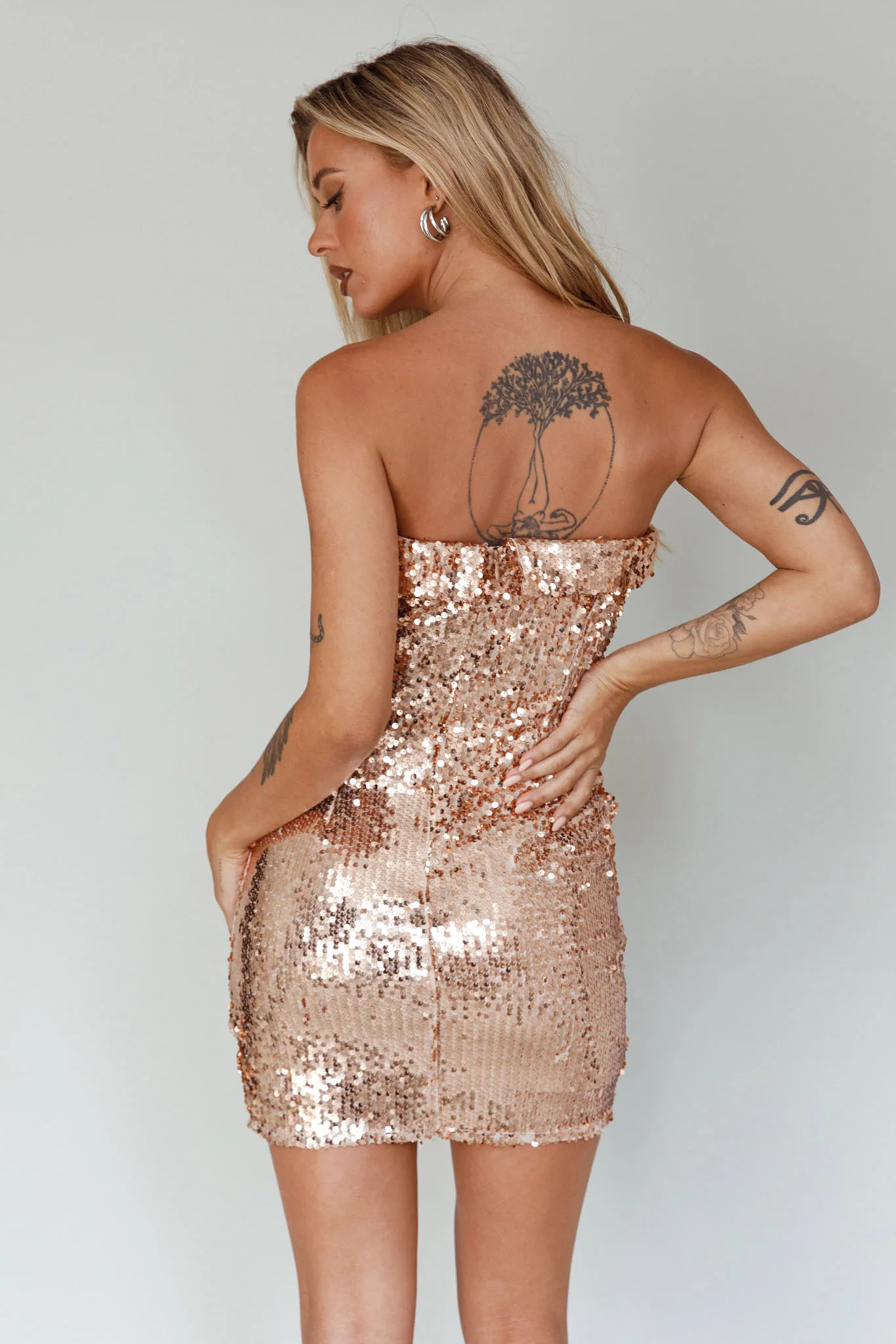 Drive Me Crazy Sequin Mini Dress Rose Gold - Sonourner