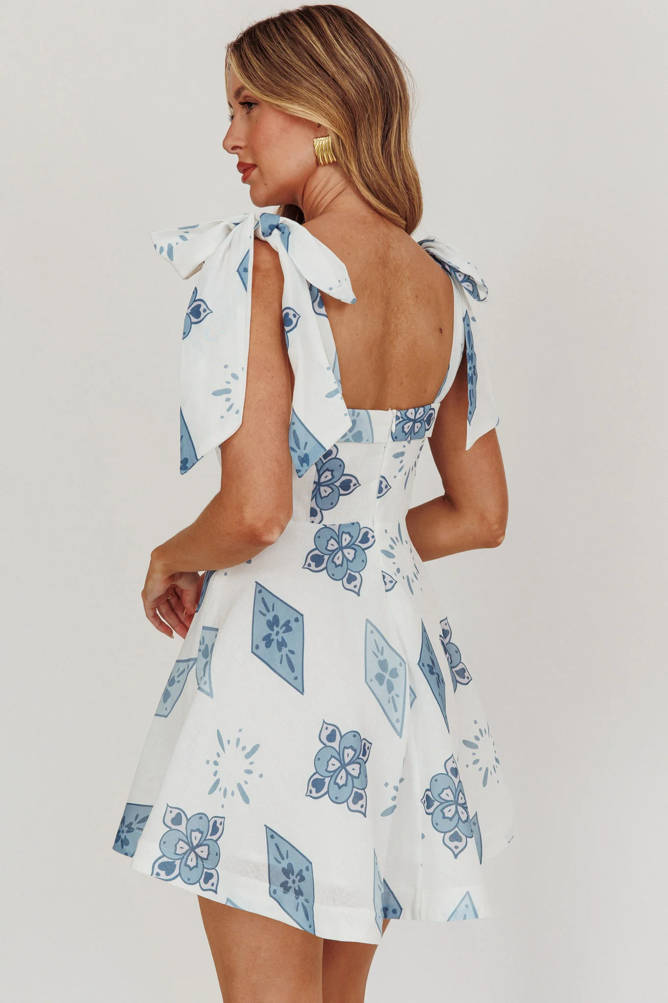 Jeanie Tied Shoulder Mini Dress Blue - Sonourner