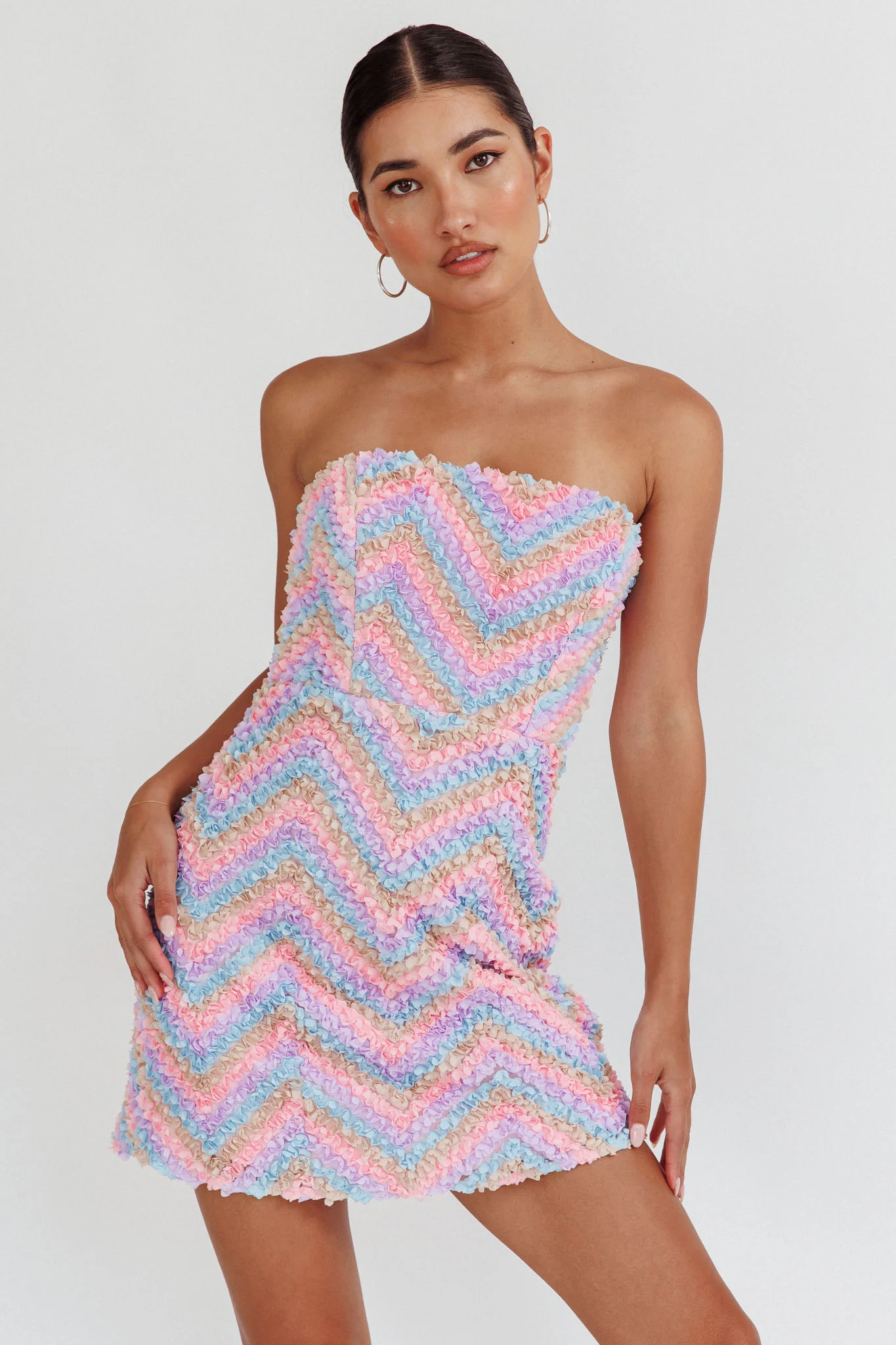In Paris Embellished Chevron Mini Dress Lilac - Sonourner