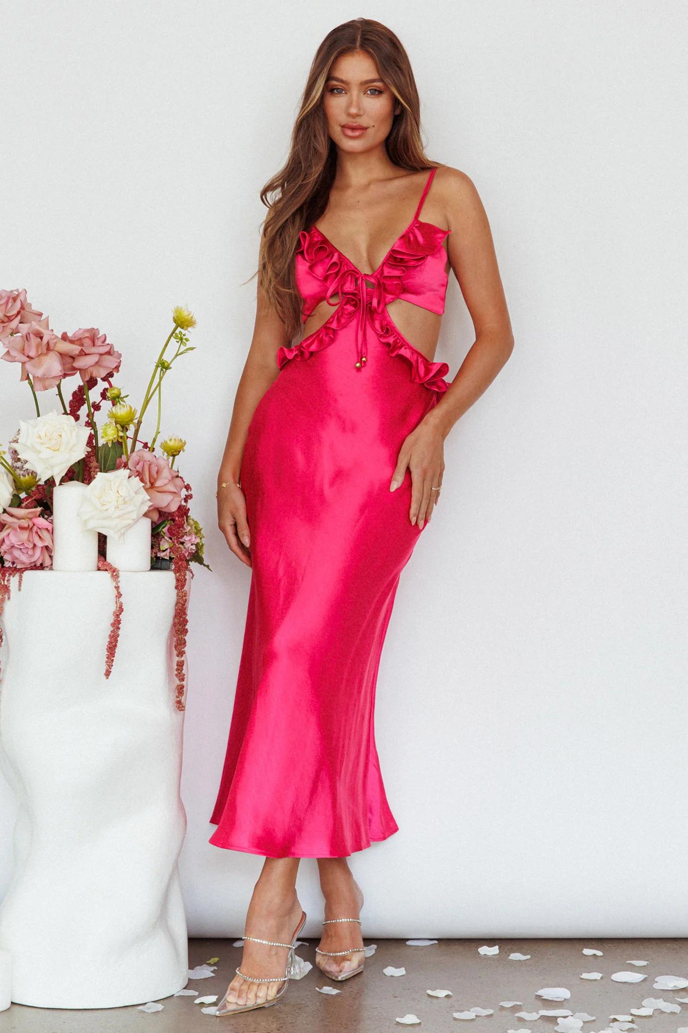 Stole My Heart Frill Trim Maxi Dress Hot Pink - Sonourner