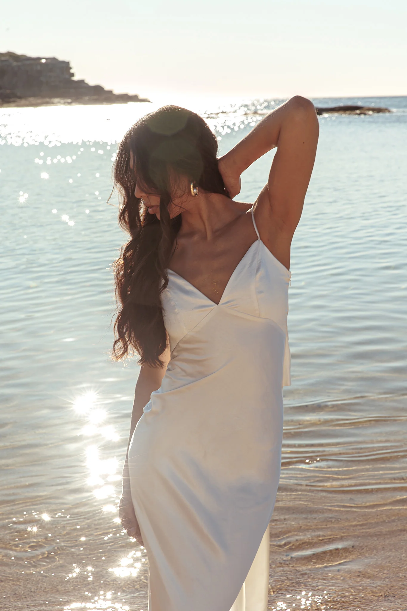 Ciao, Bella Tied Back Satin Maxi Dress Off White - Sonourner