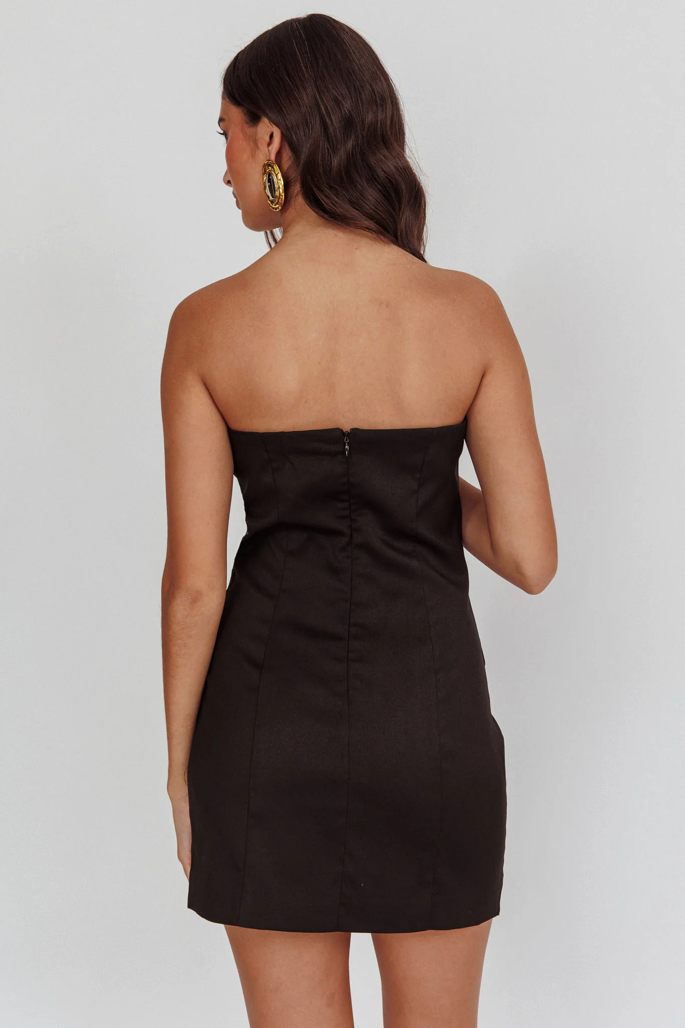 Titania Strapless Buttoned Mini Dress Black - Sonourner