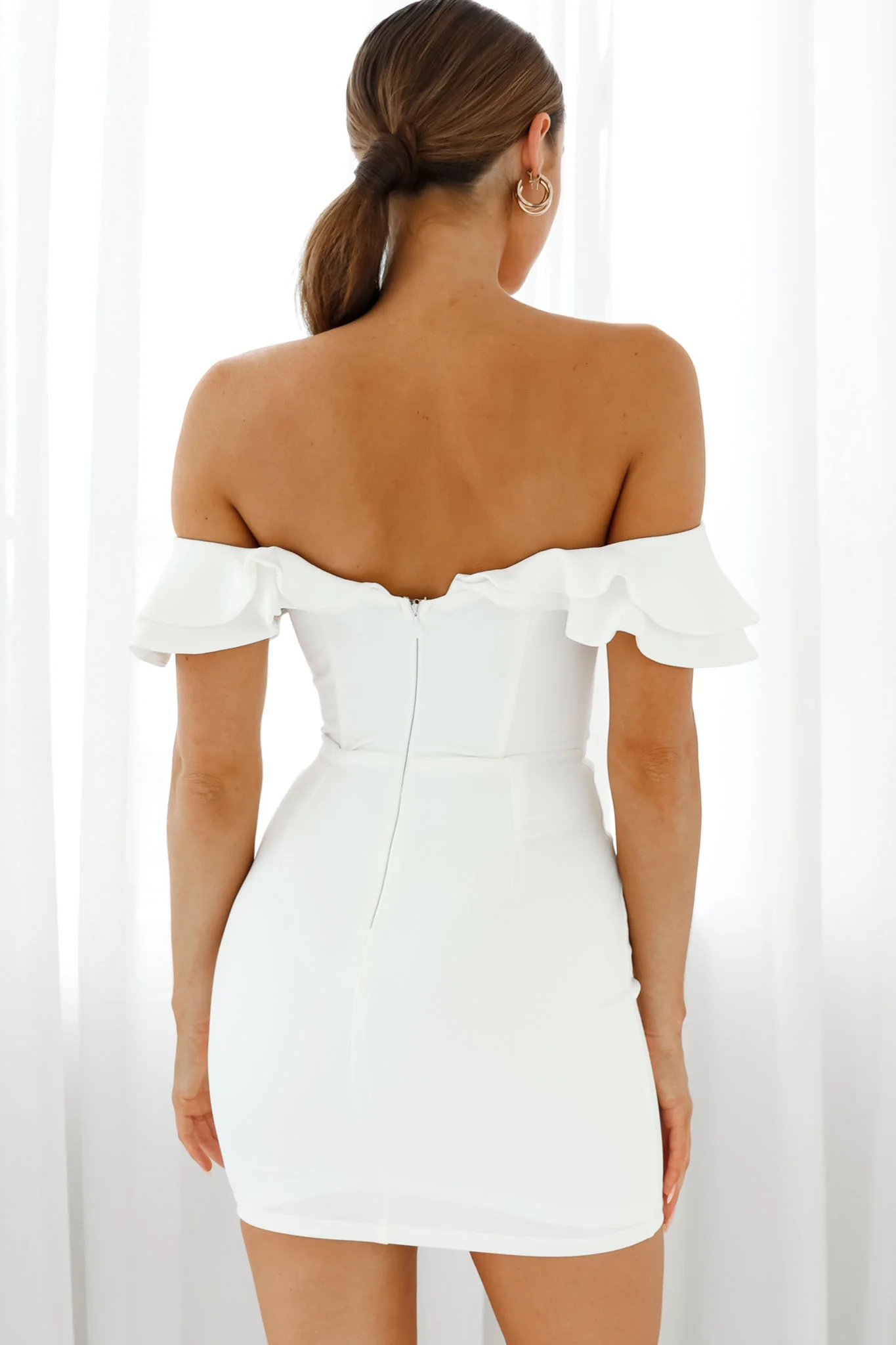 Rossi Off-Shoulder Double Ruffle Dress White - Sonourner