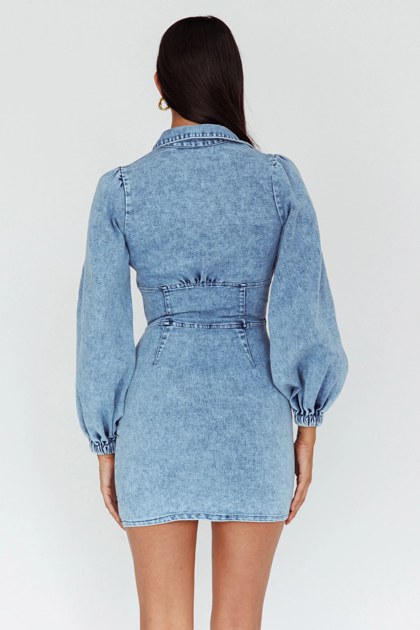 South Beach Long Sleeve Collared Mini Dress Denim - Sonourner