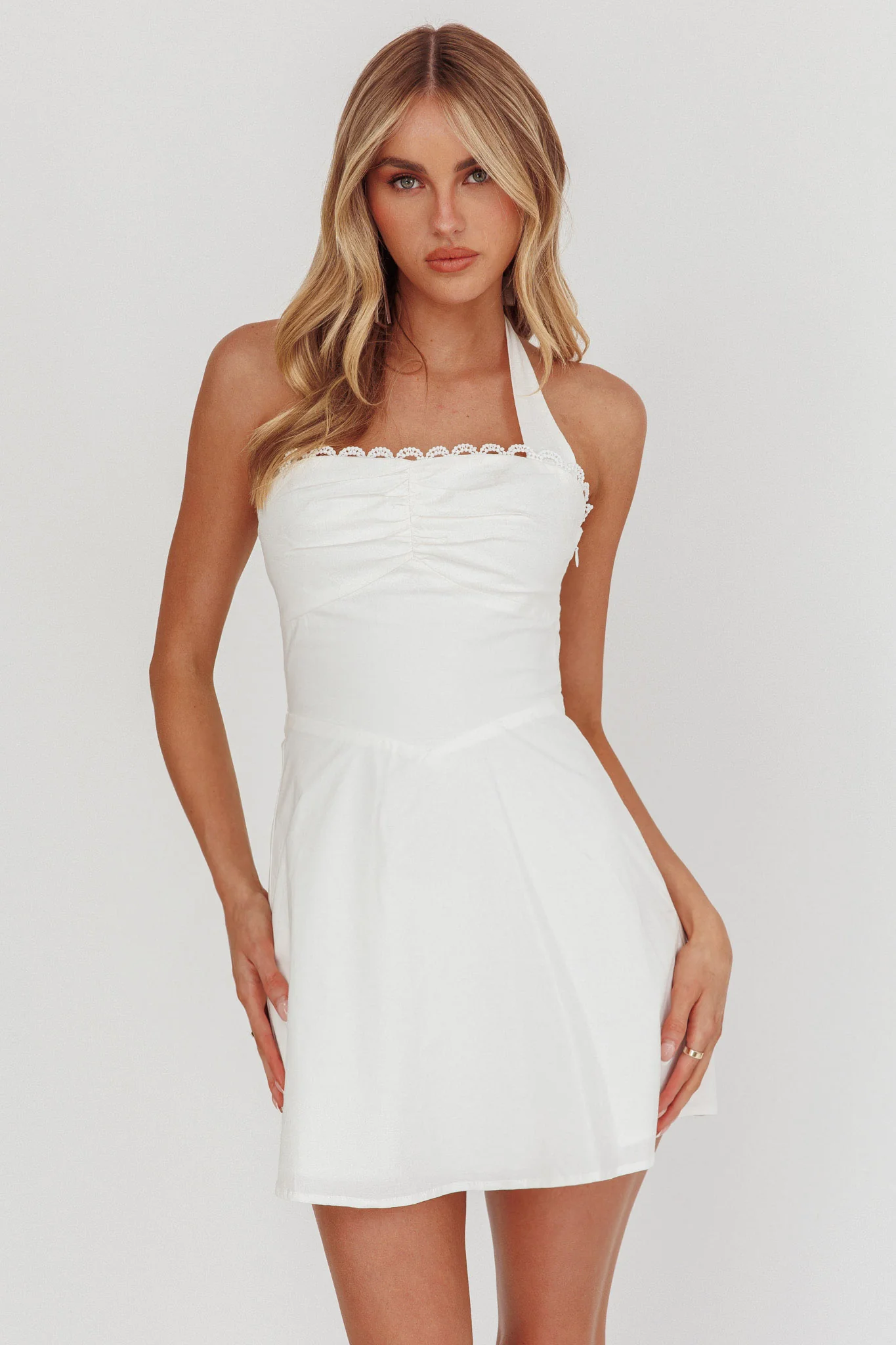 Jovial Halterneck Mini Dress White - Sonourner