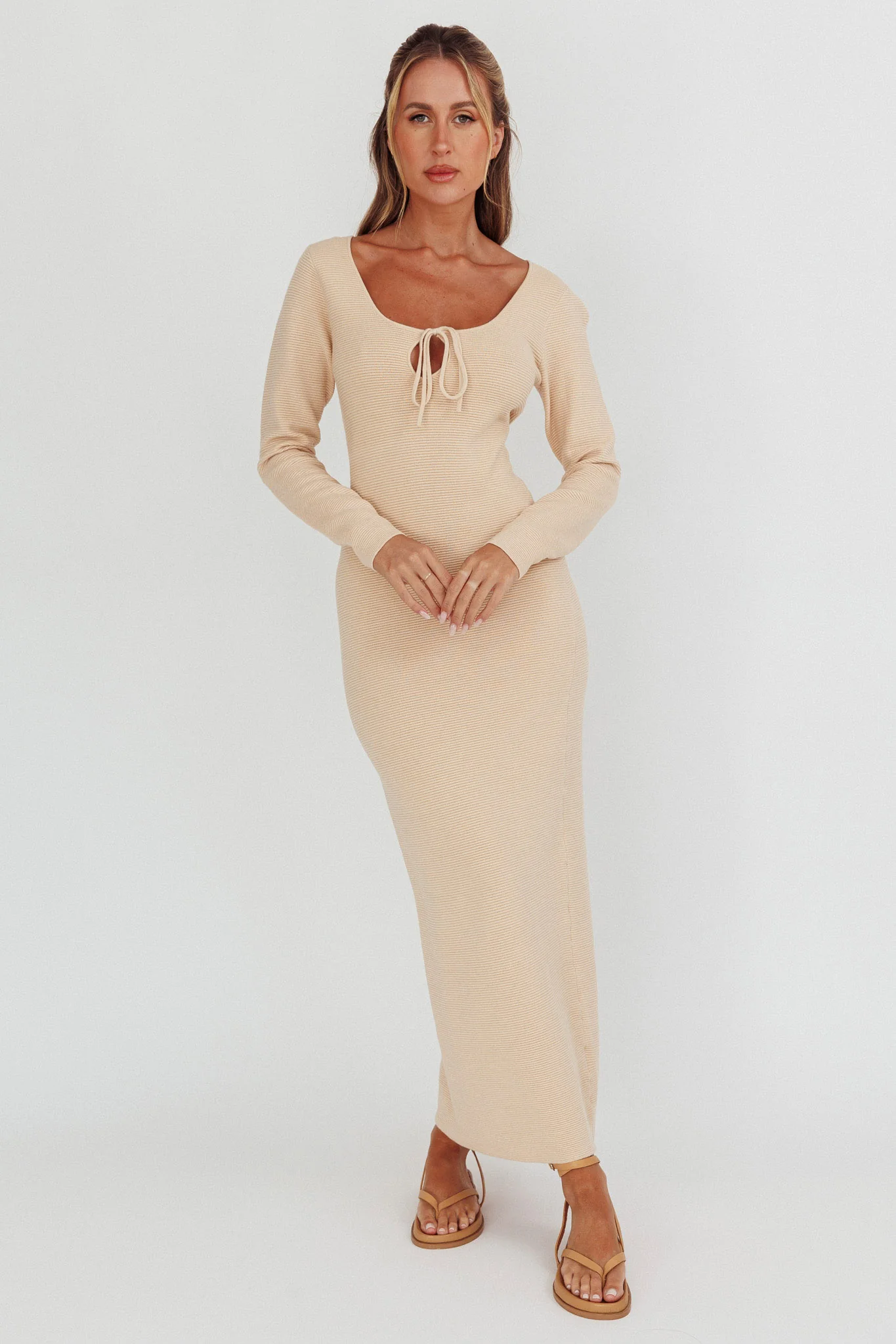 Merine Long Sleeve Knit Maxi Dress Sand - Sonourner