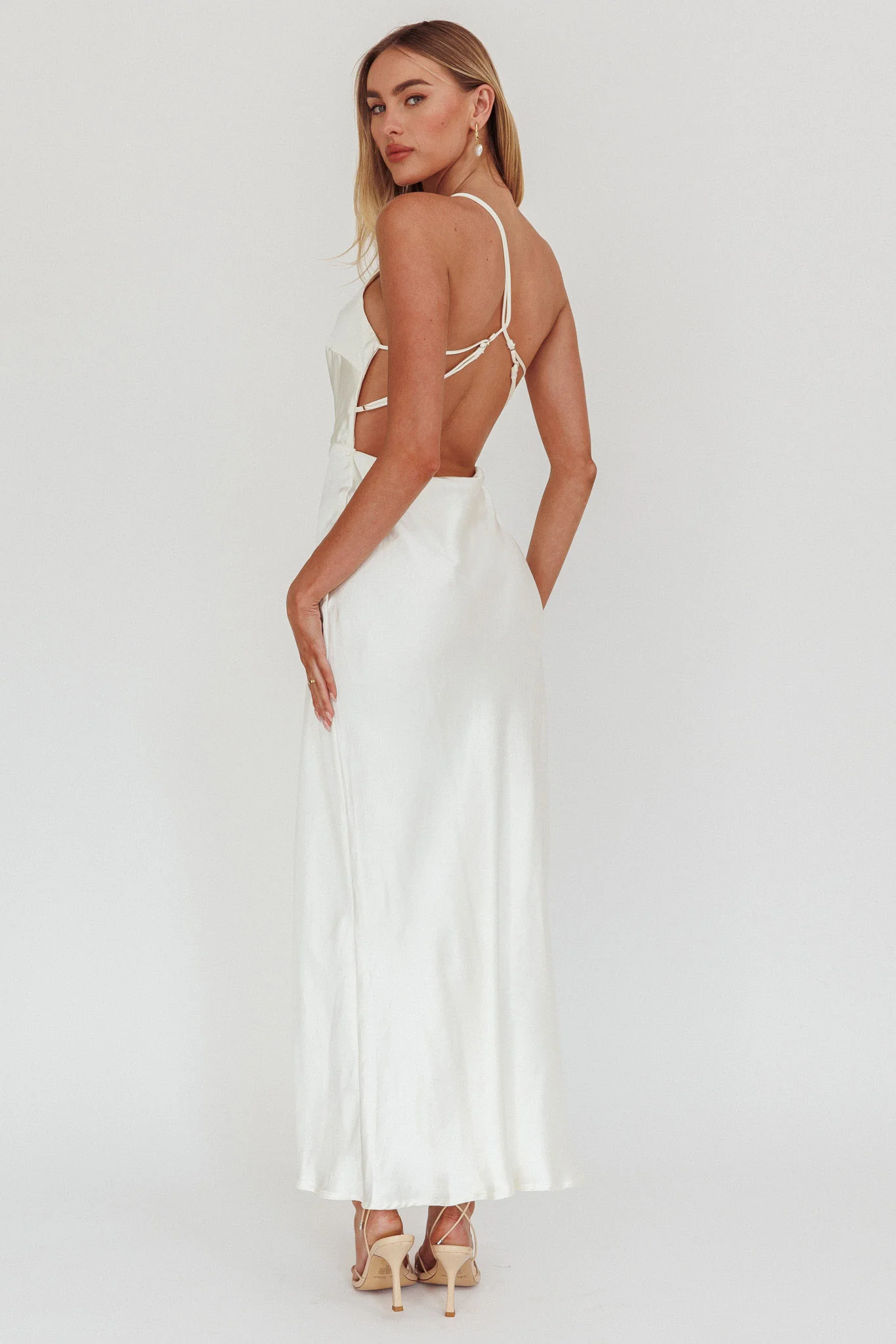 Aubrianna One-Shoulder Strappy Back Dress White - Sonourner