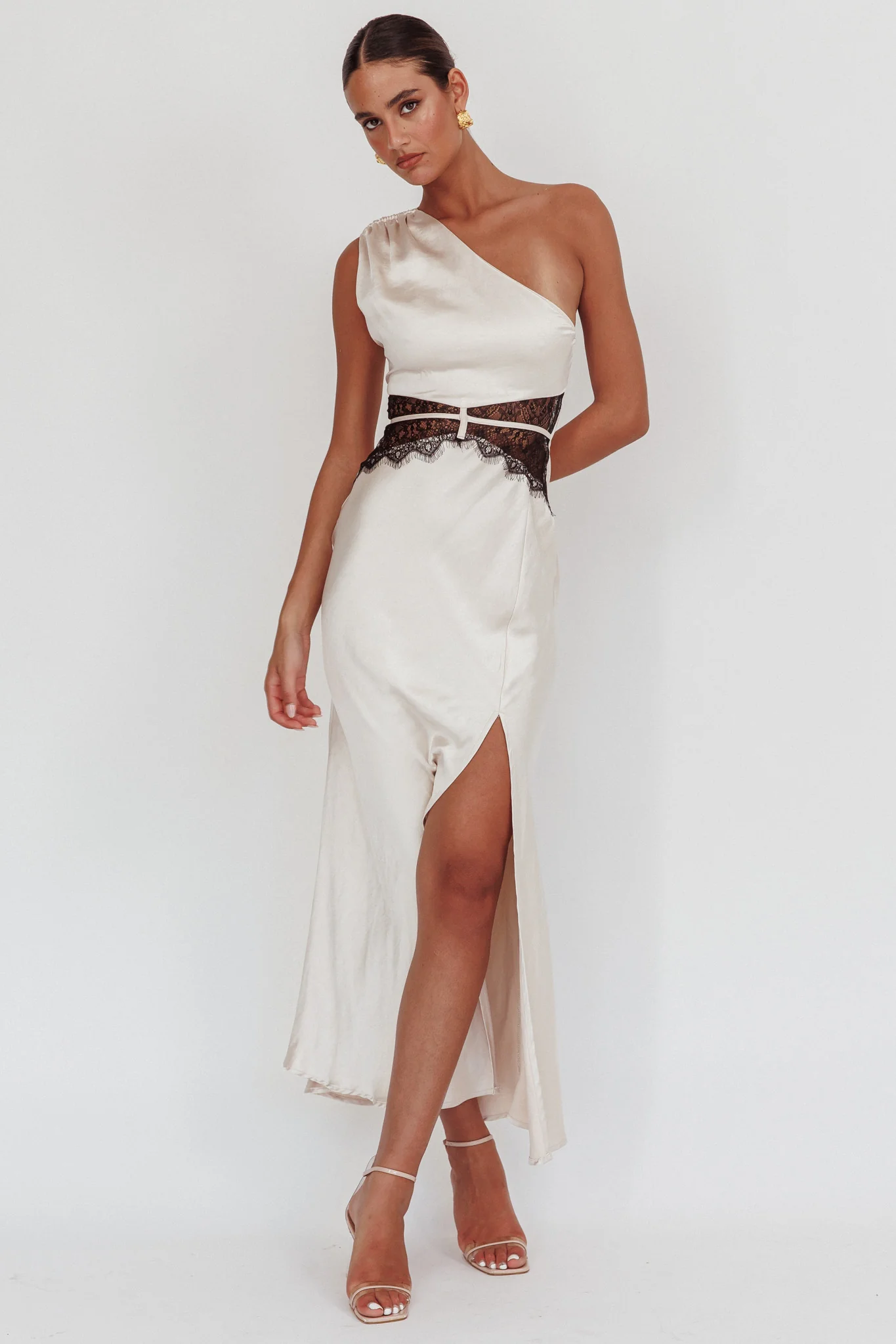 Tarly Lace Waist One-Shoulder Maxi Dress Champagne - Sonourner