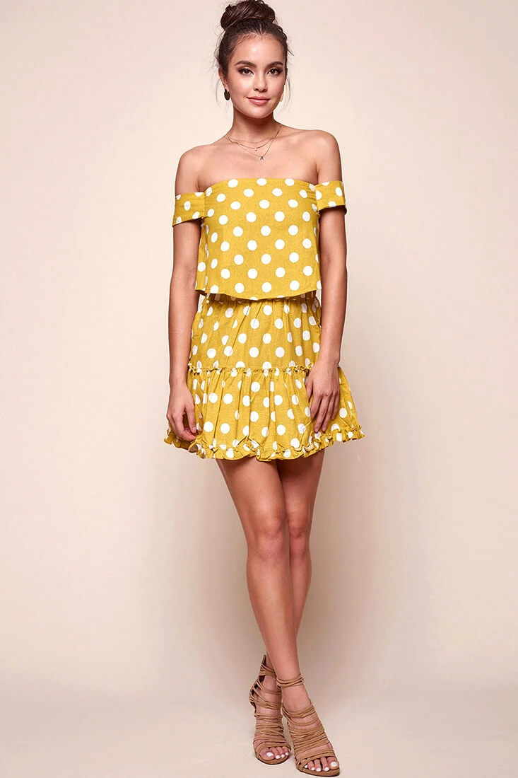 Alexi Polka Dot Mini Skirt Yellow Mustard - Sonourner