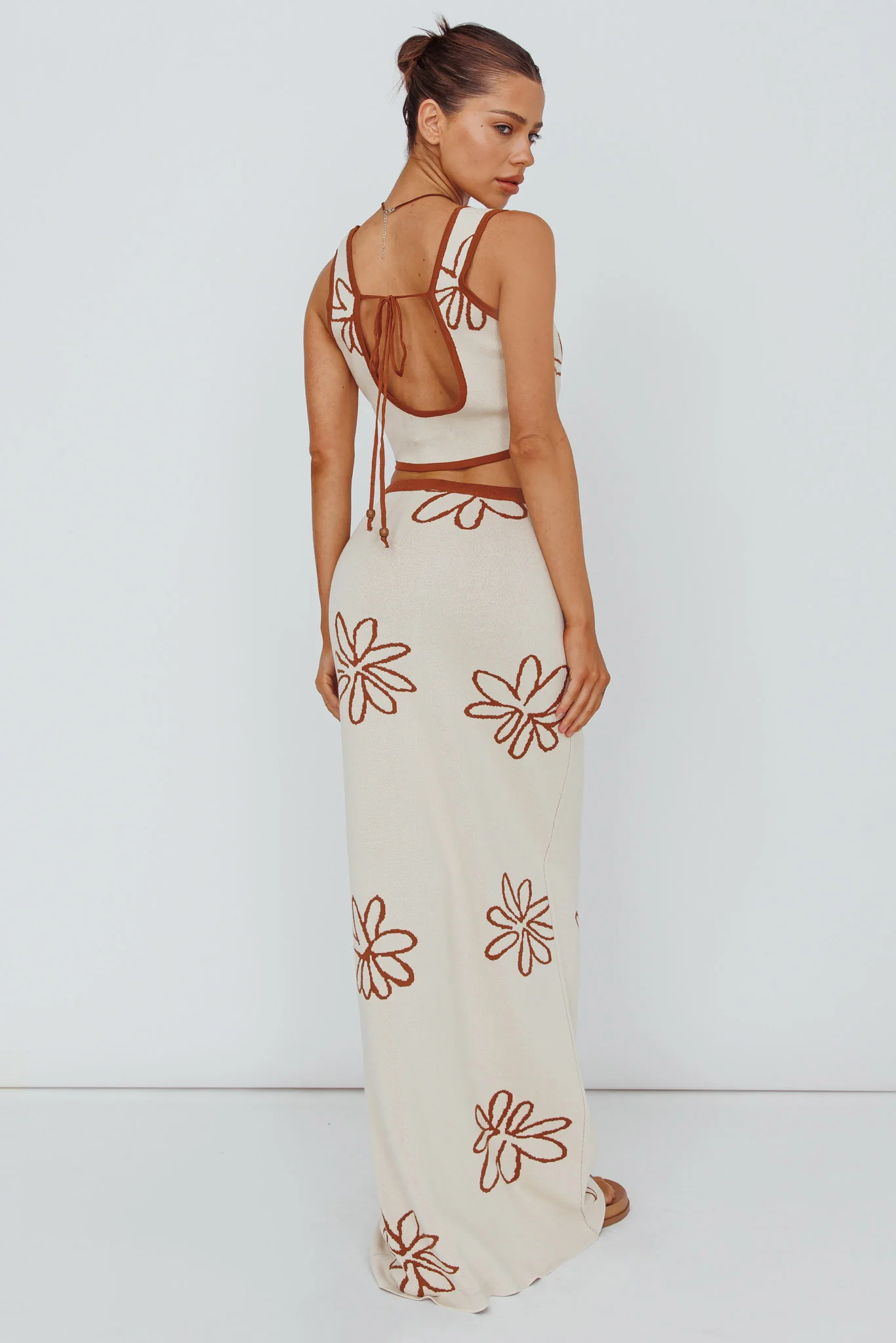 Sunland Knit Maxi Skirt Flower Oat Mocha - Sonourner