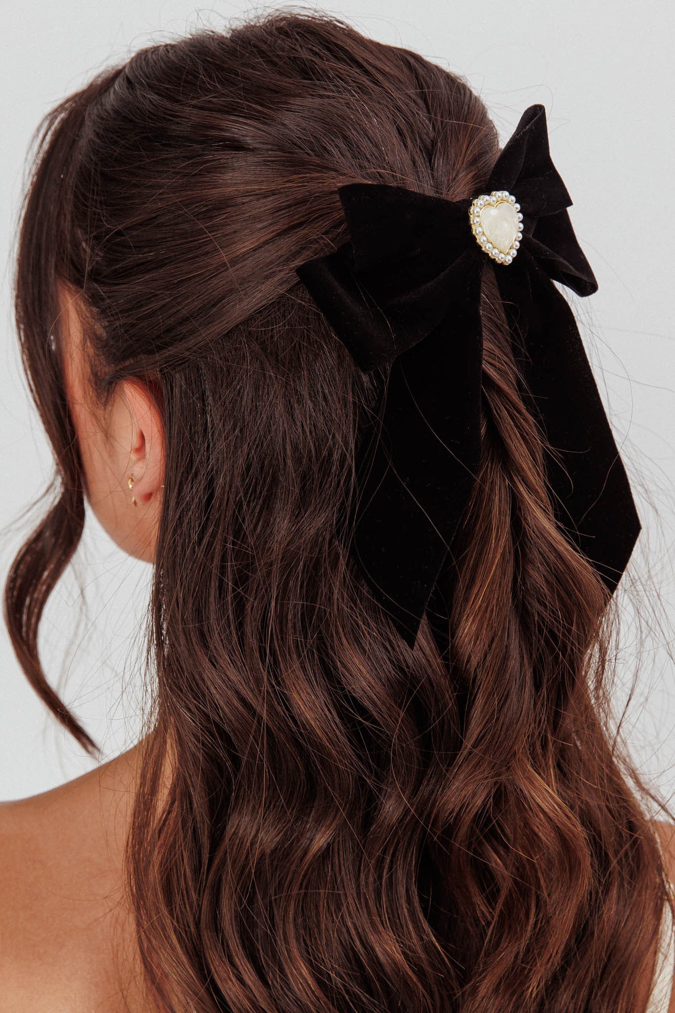Michala Pearl Heart Velvet Bow Hairpin - Sonourner