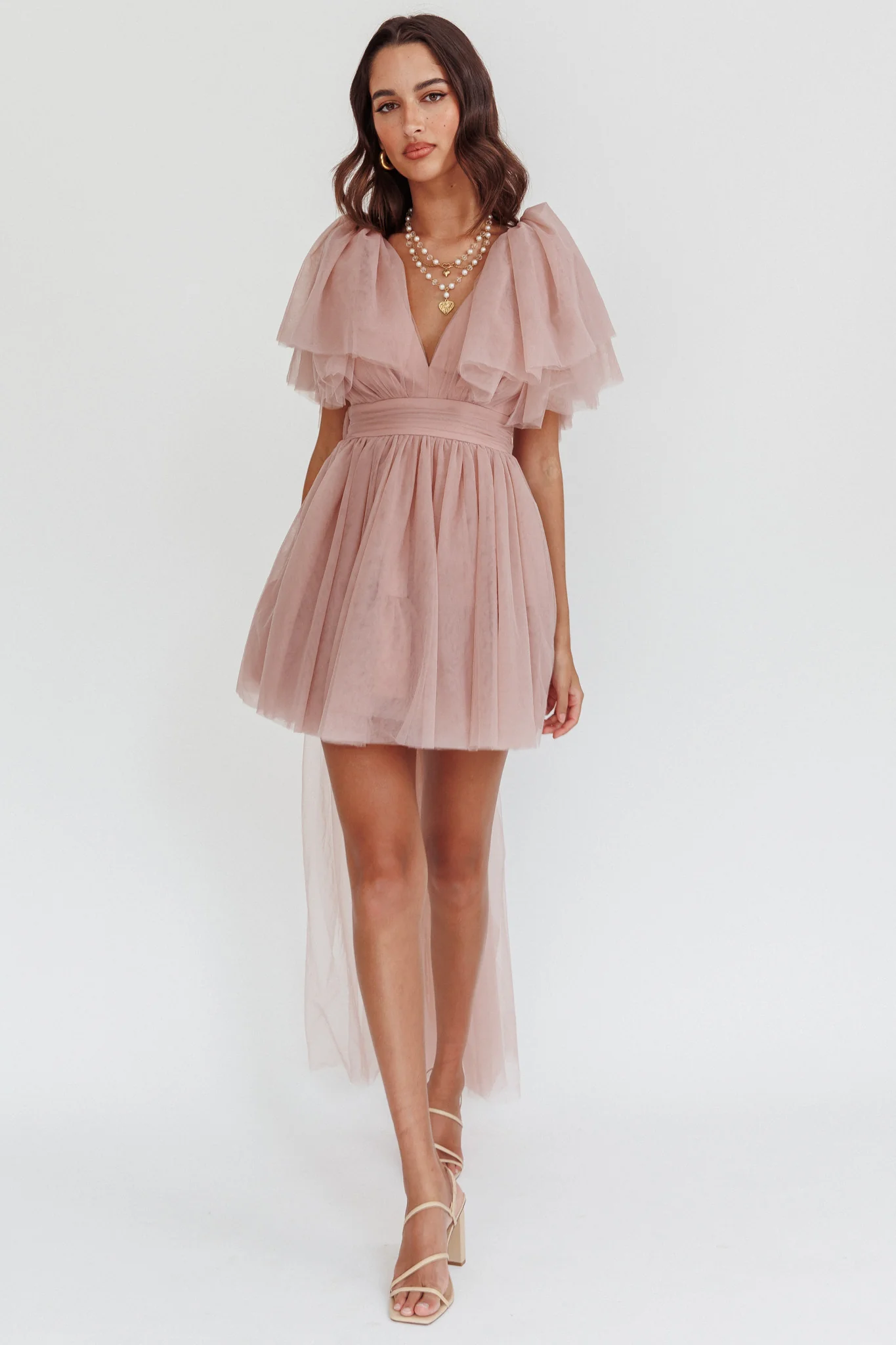 Star Power Tulle Train Mini Dress Blush - Sonourner
