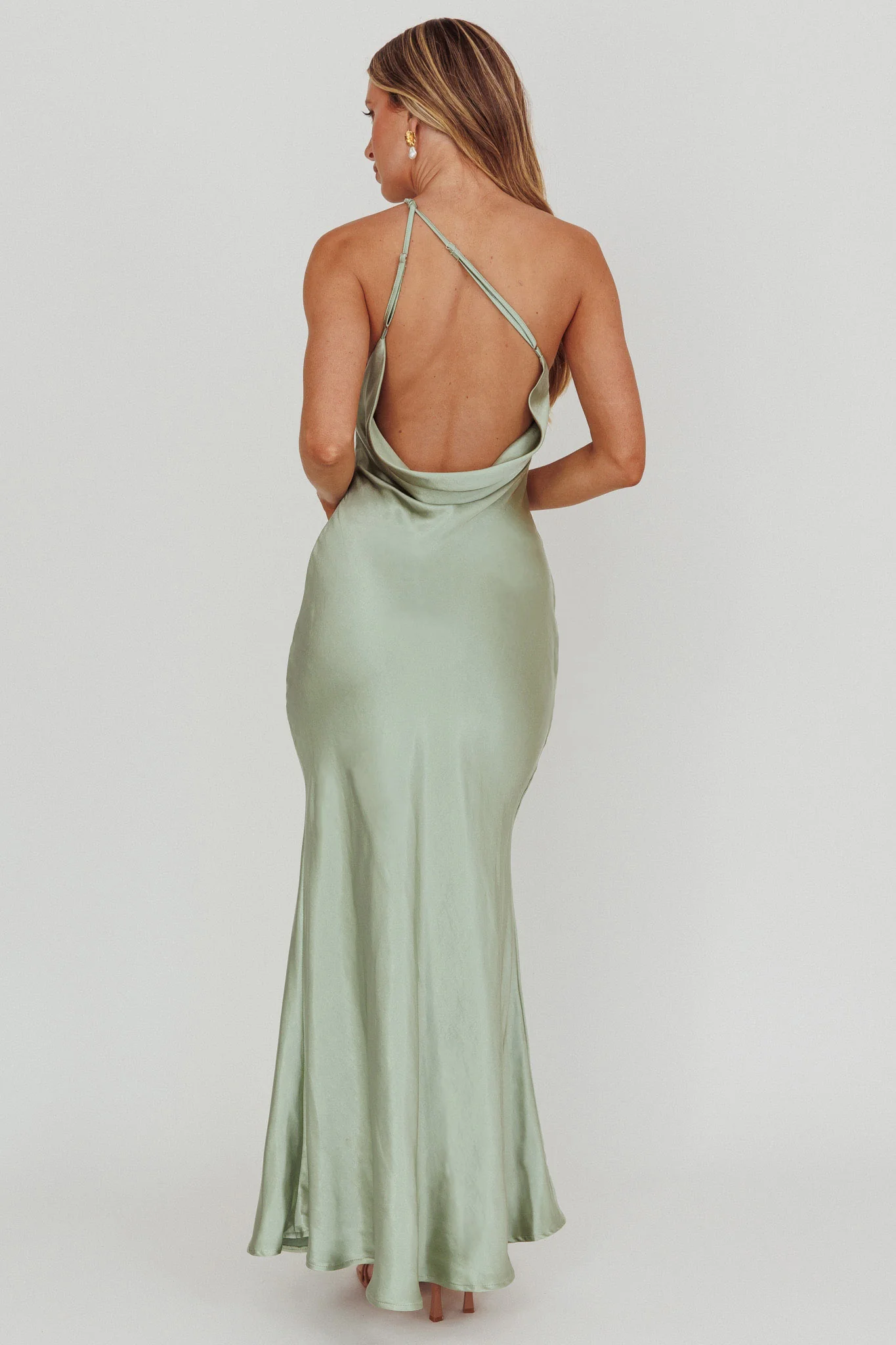 Emmaline One-Shoulder Open Back Maxi Dress Sage - Sonourner