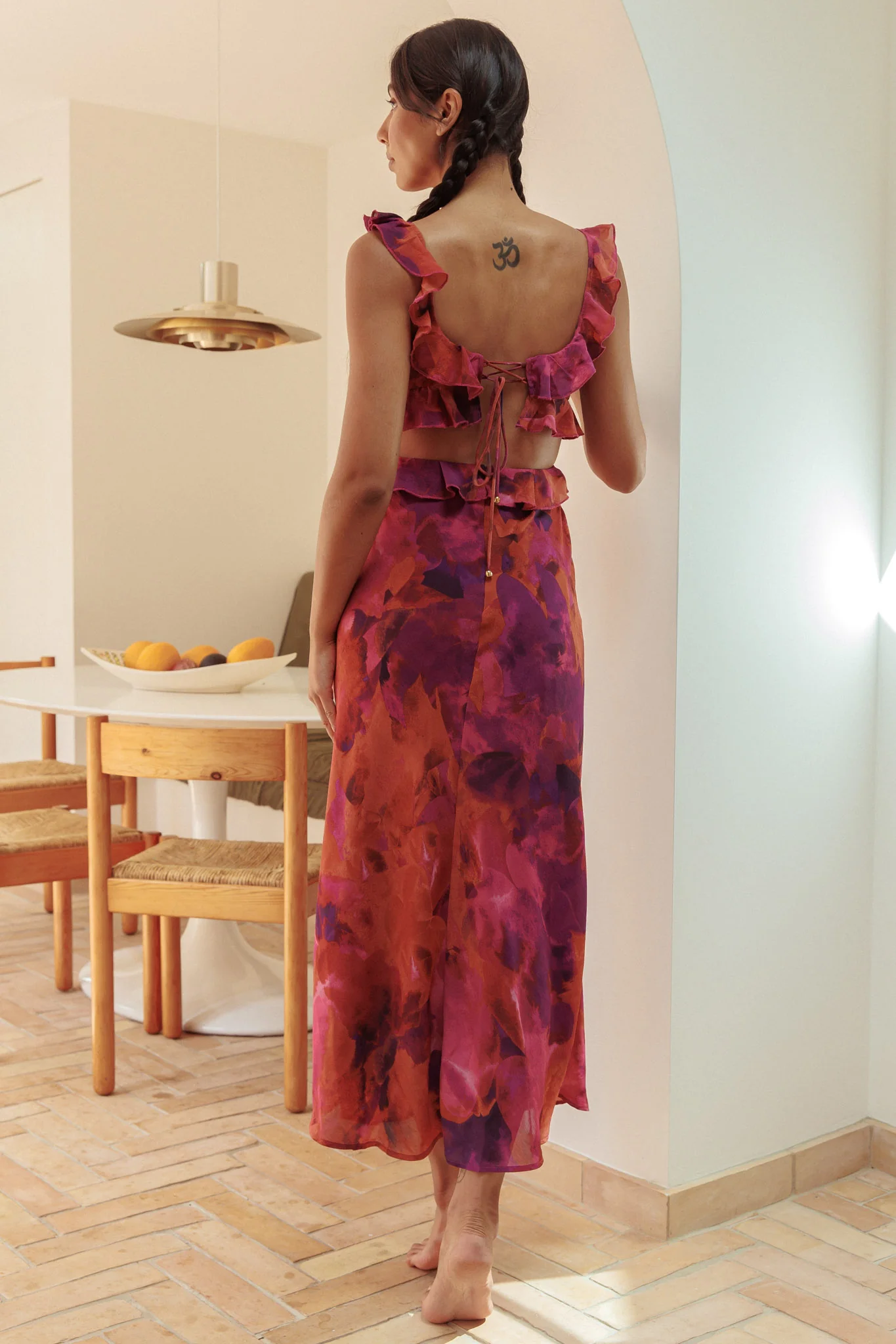 Second Chances Ruffle Trim Maxi Dress Flowers Dark Rose - Sonourner