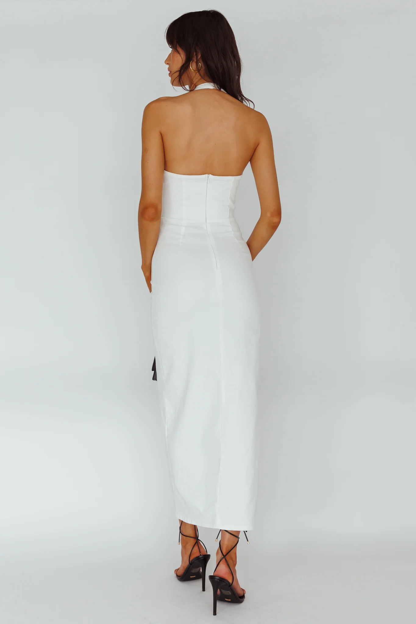Renita Halterneck Button Maxi Dress White - Sonourner