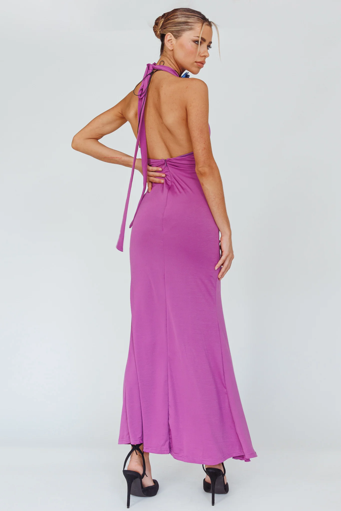 Zaphirah Halterneck Ruffle Dress Magenta - Sonourner