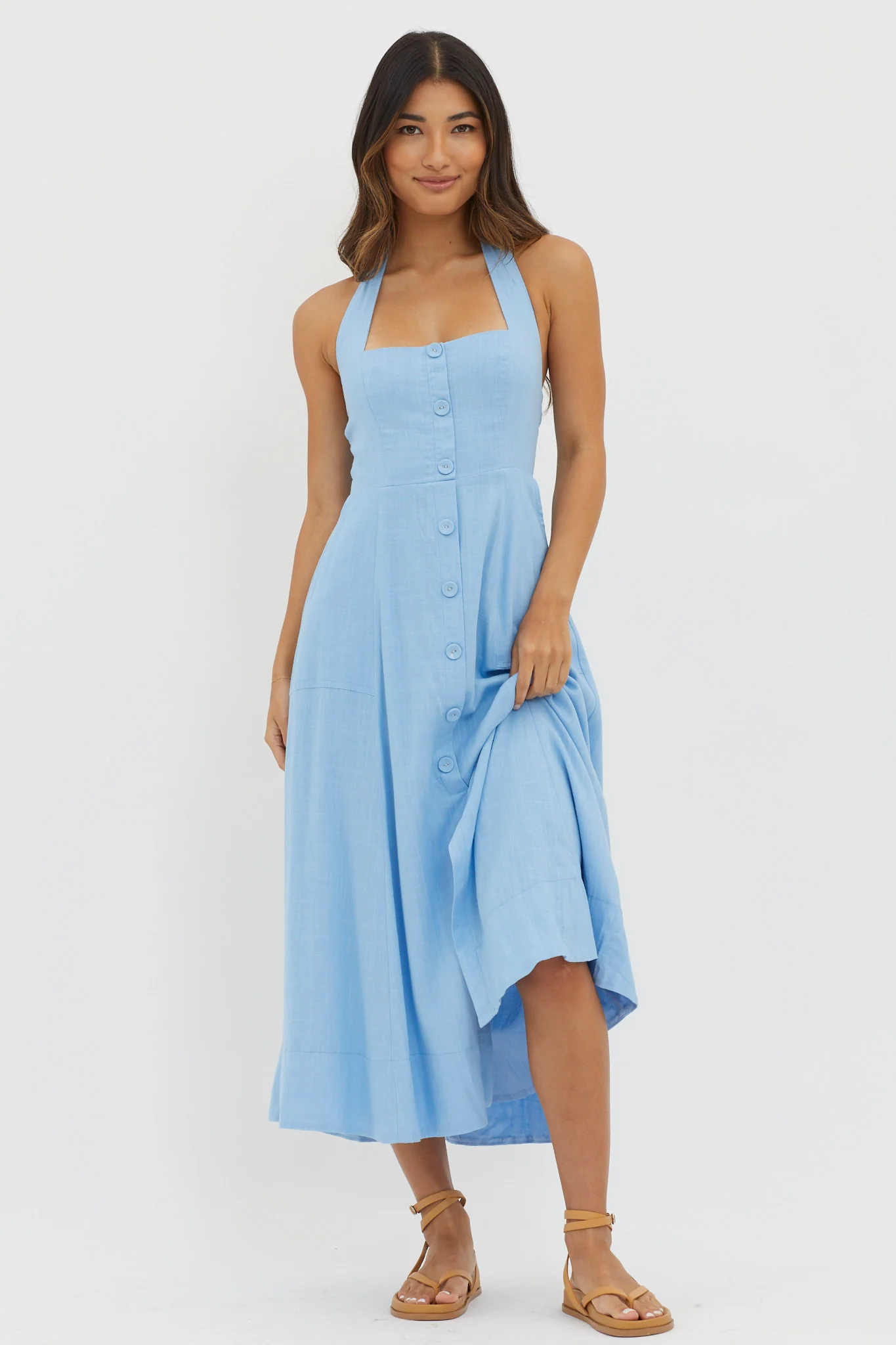 Marybeth Halterneck Midi Dress Blue - Sonourner