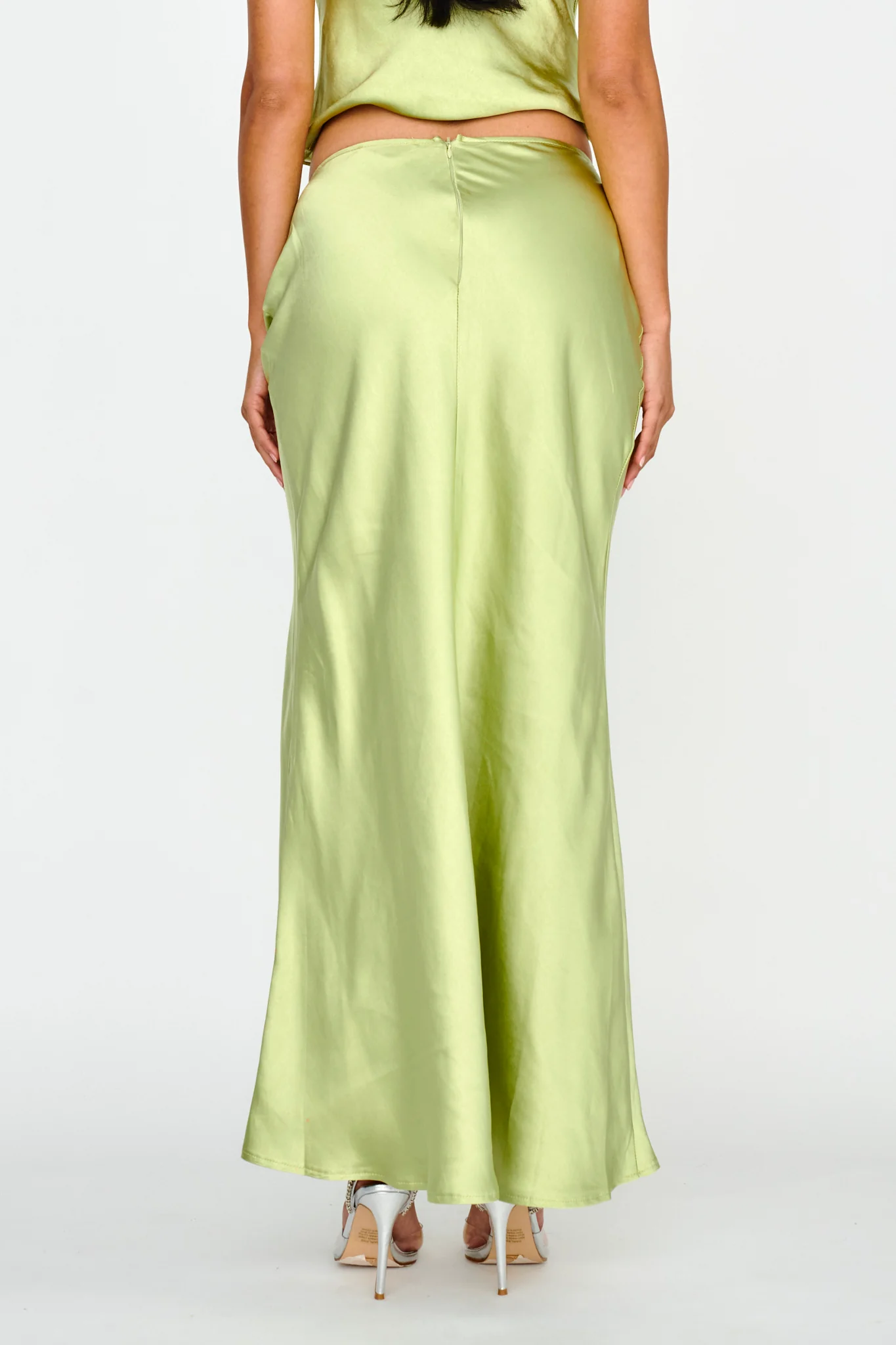 Rose Garden Satin Maxi Skirt Lime - Sonourner