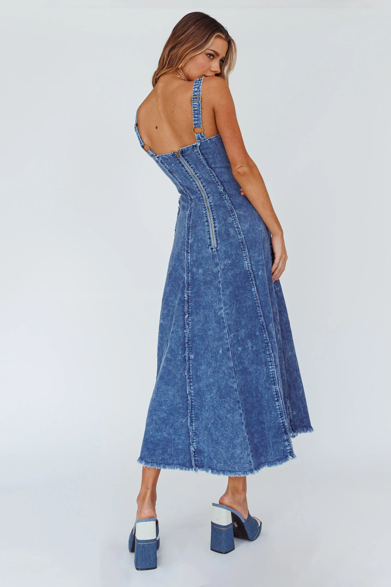 Northern Sky Fringe Trim Midi Dress Dark Blue - Sonourner