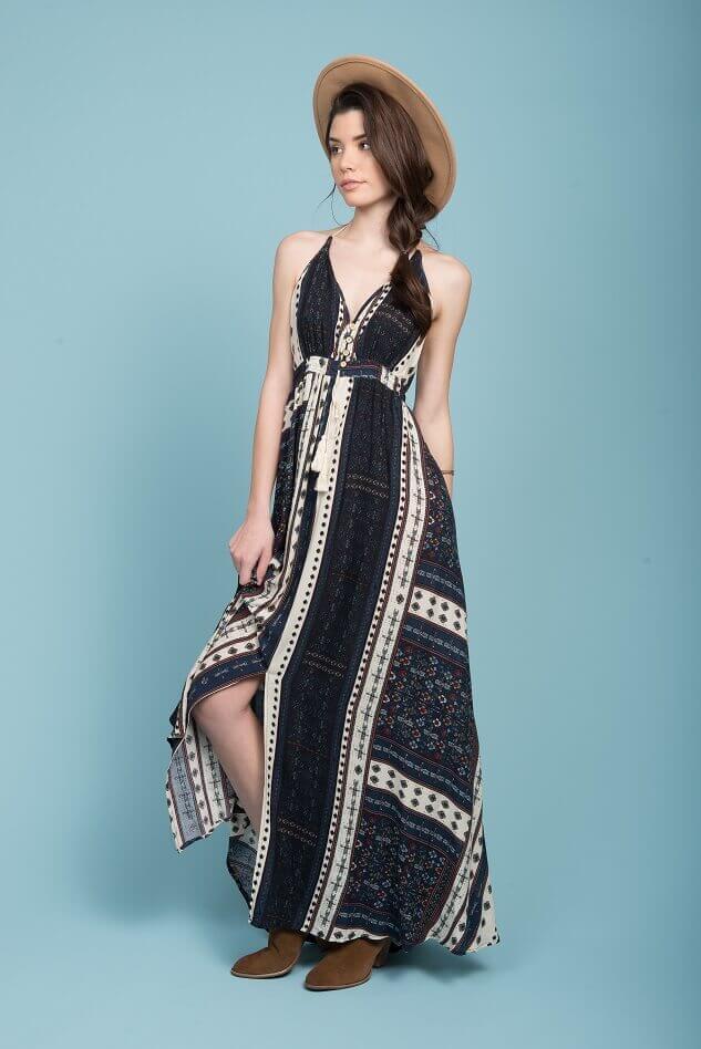 Romani Open Back Maxi Dress Navy - Sonourner