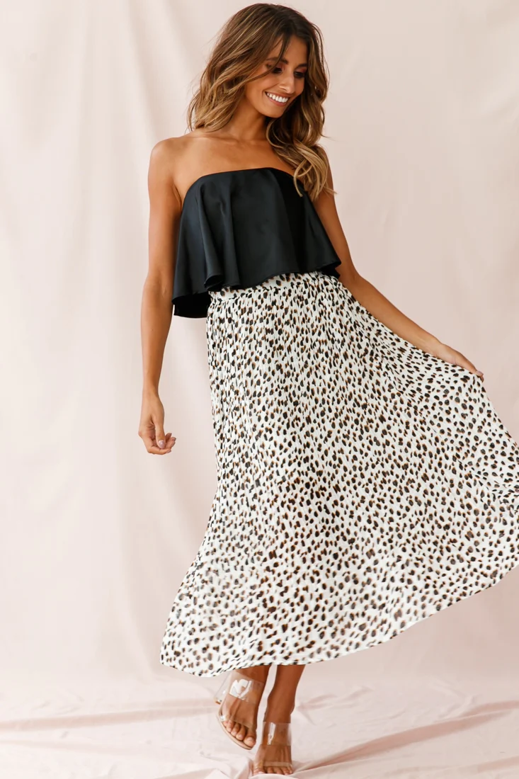 Caroline Accordion Pleat Midi Skirt Animal Print White - Sonourner
