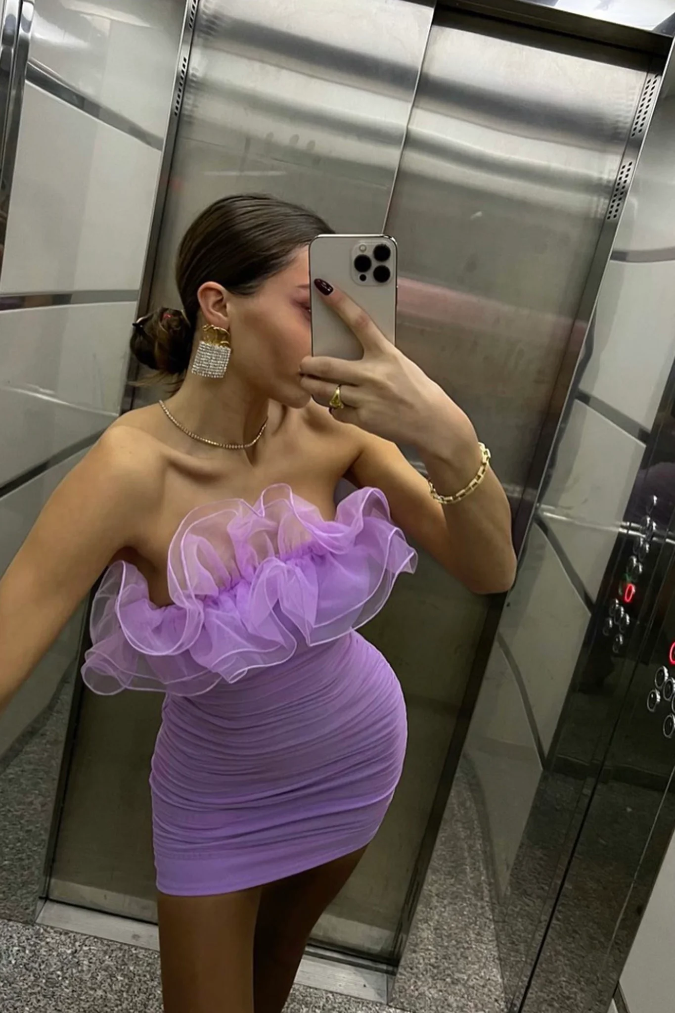 Marietha Organza Frill Neckline Dress Lilac - Sonourner