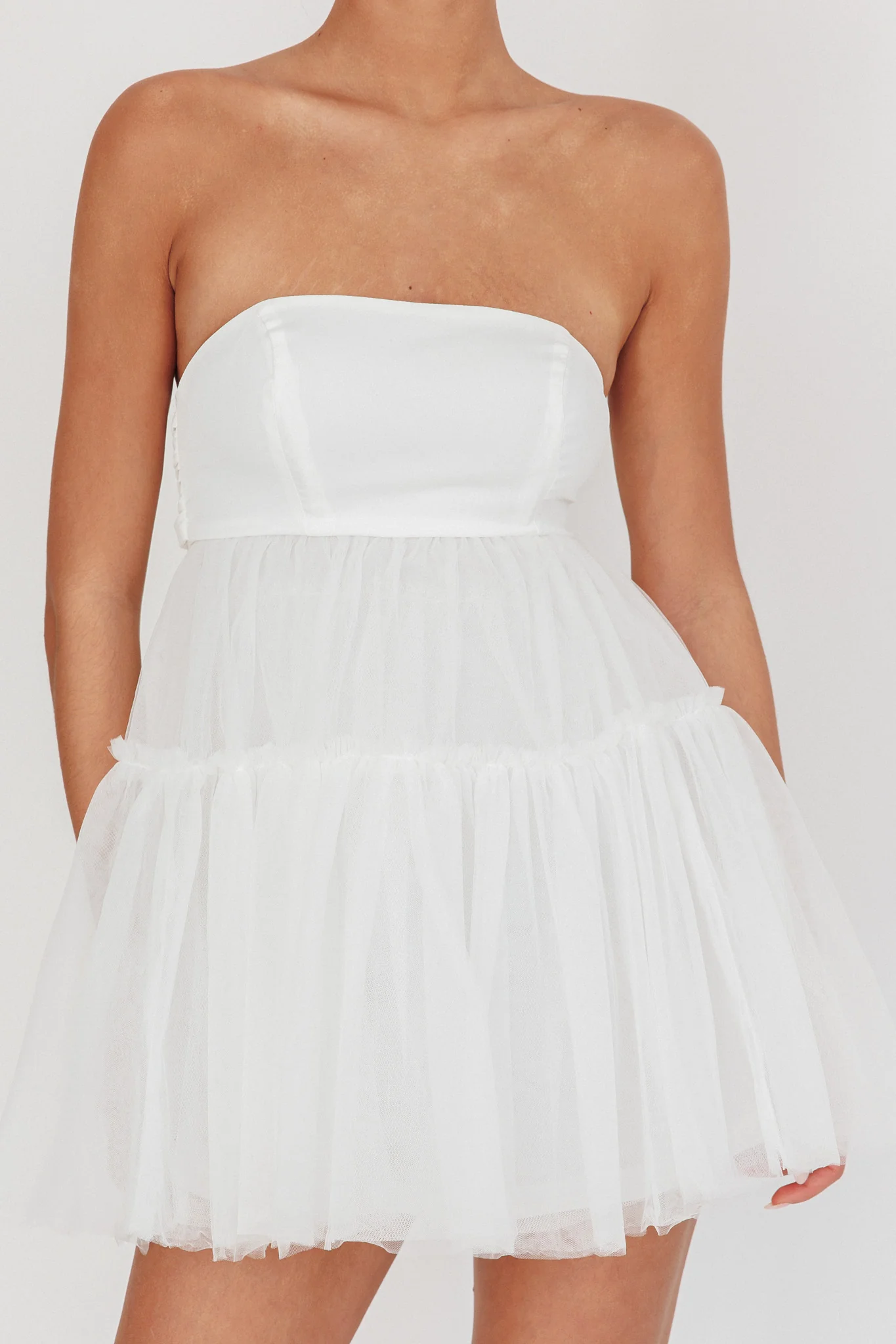 Dreamscape Strapless Tulle Mini Dress White - Sonourner