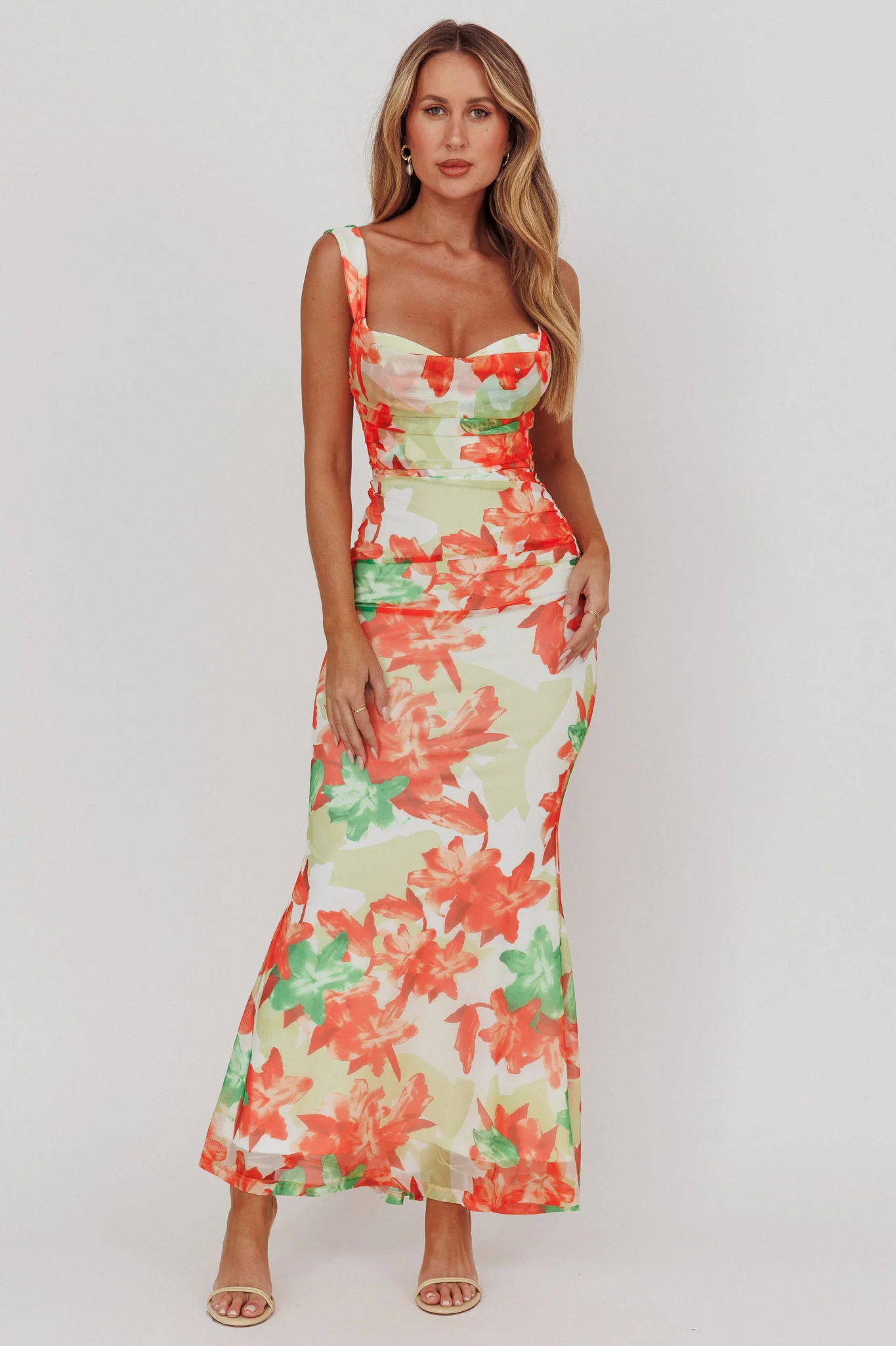 Odelia Sweetheart Mermaid Maxi Dress Print Red - Sonourner
