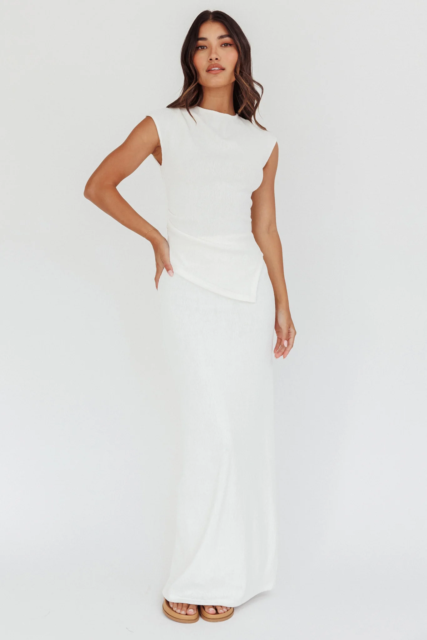 Calculated Ribbed Knit Maxi Skirt White - Sonourner