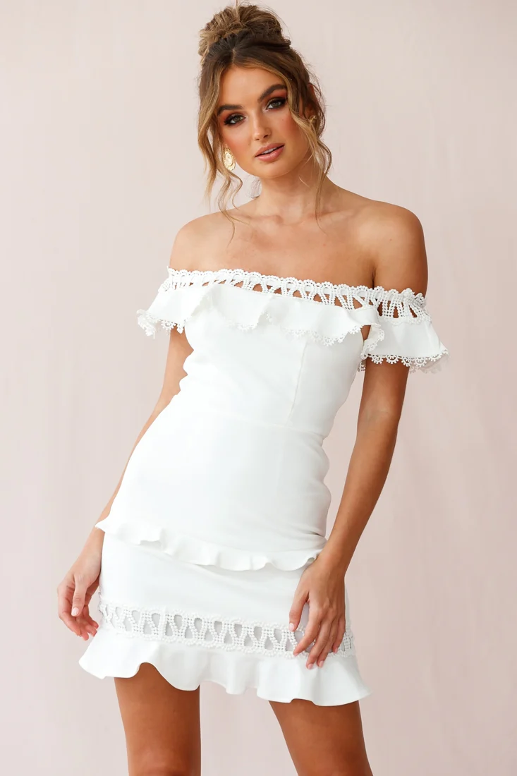 Maddie Off-Shoulder Lace Embroidery Dress White - Sonourner