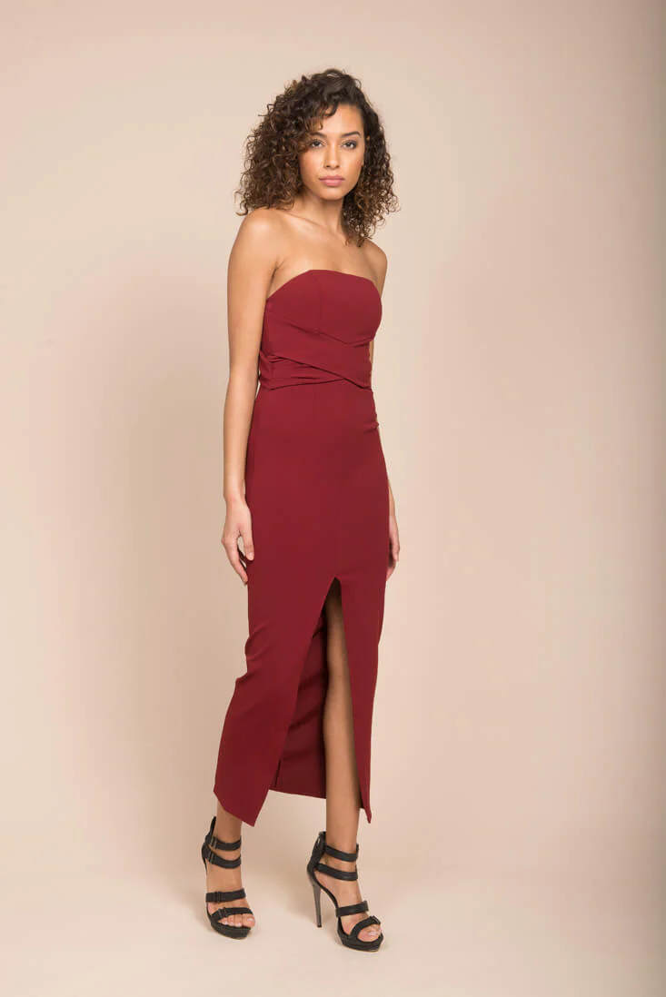 Payton Sexy Bodycon Midi Dress Burgundy - Sonourner