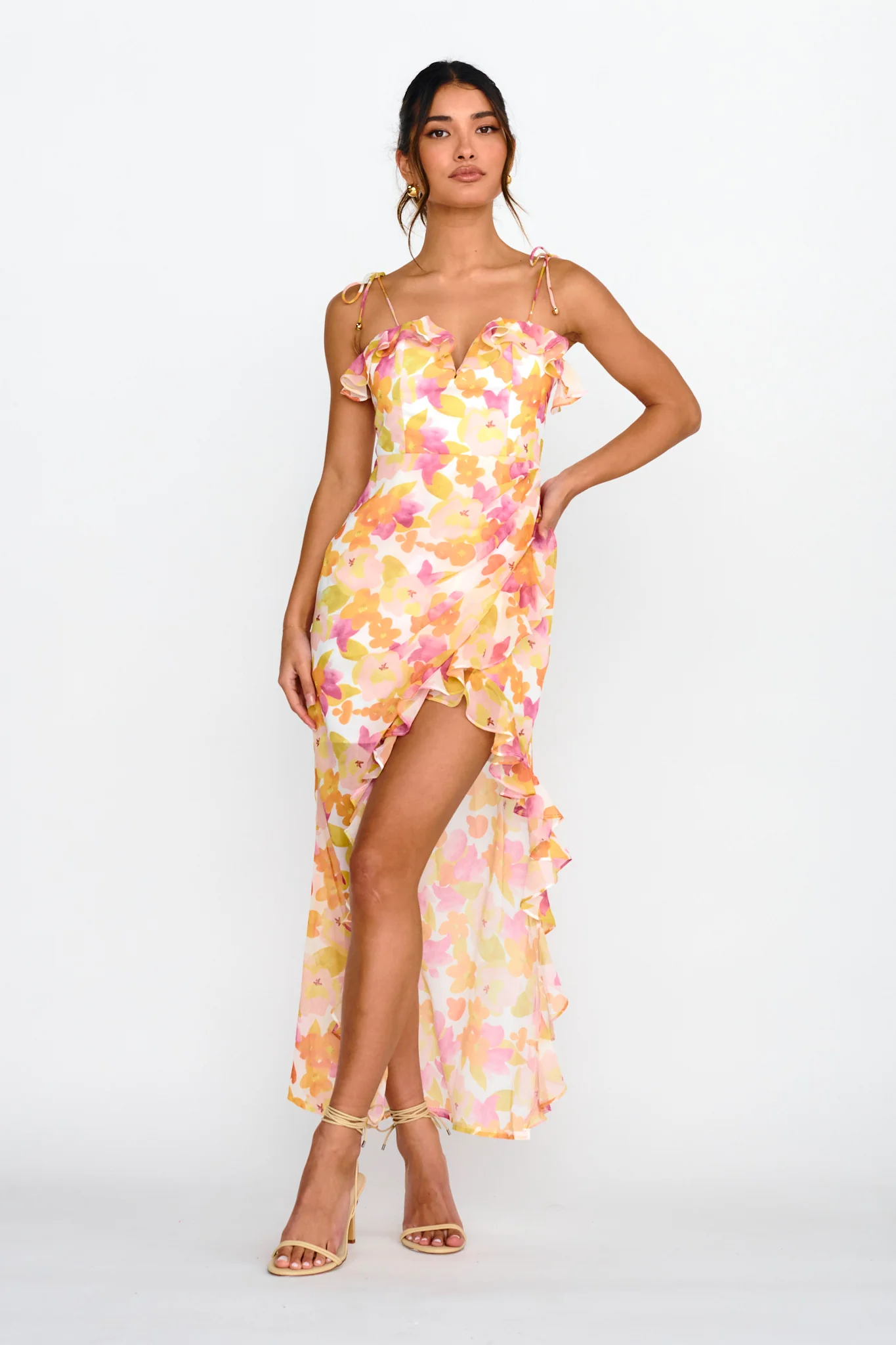 Portofino Cut-Out Split Midi Dress Floral Red - Sonourner