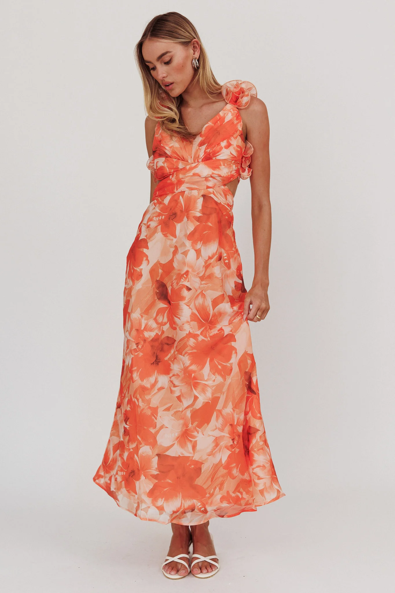 Madara Lace-Up Back Maxi Dress Orange - Sonourner