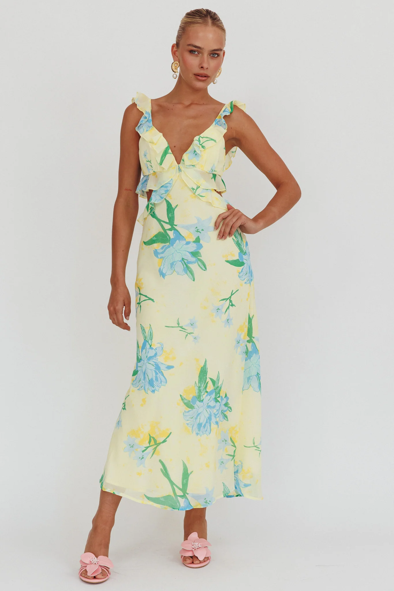 Second Chances Ruffle Trim Maxi Dress Lily Blue - Sonourner