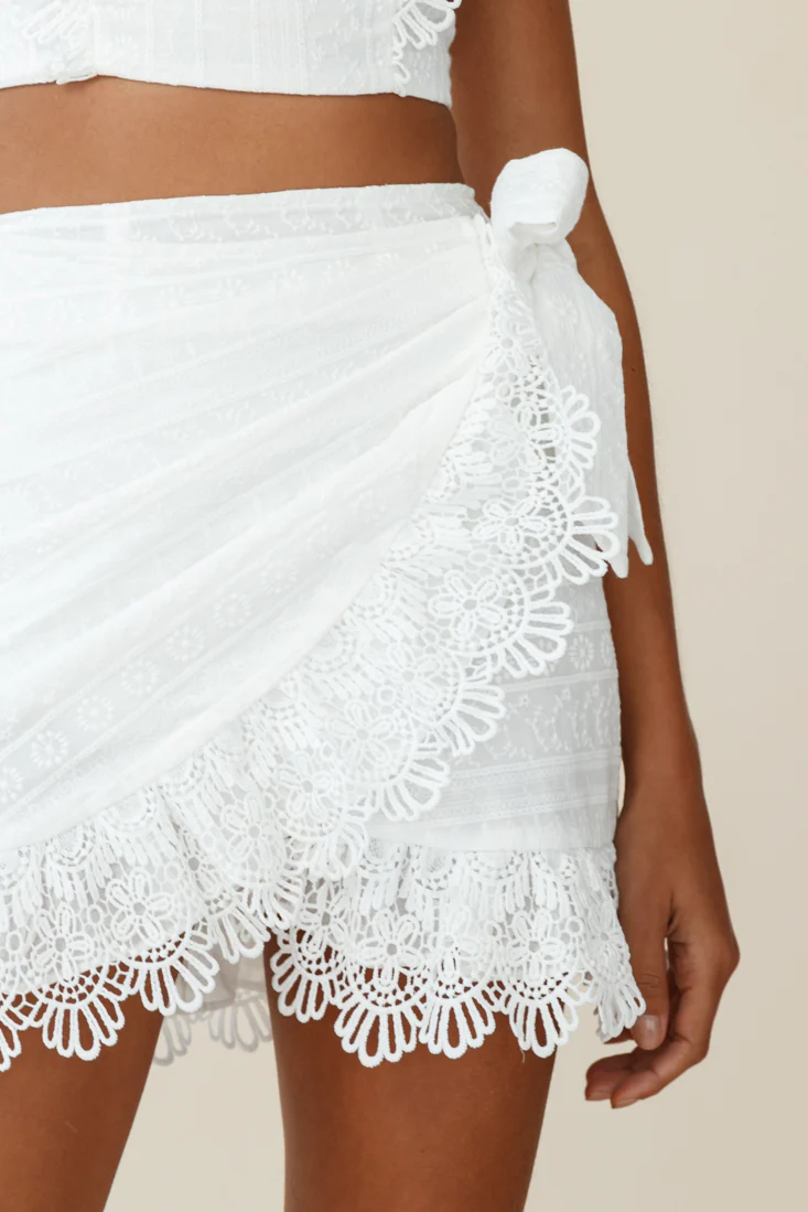 Sonnet Lace Trim Wrap Skirt White - Sonourner