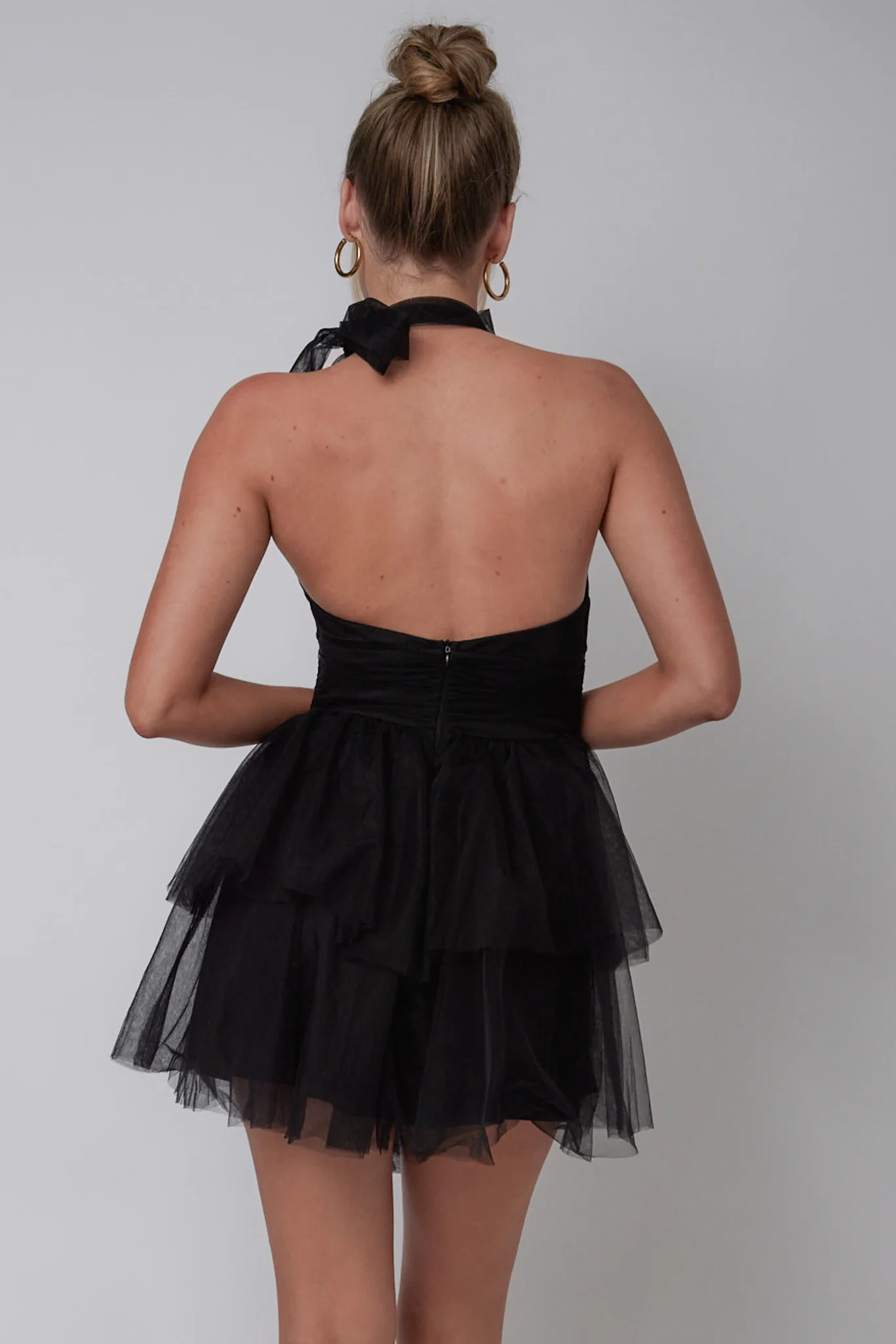 Andria Halterneck Tulle Mini Dress Black - Sonourner