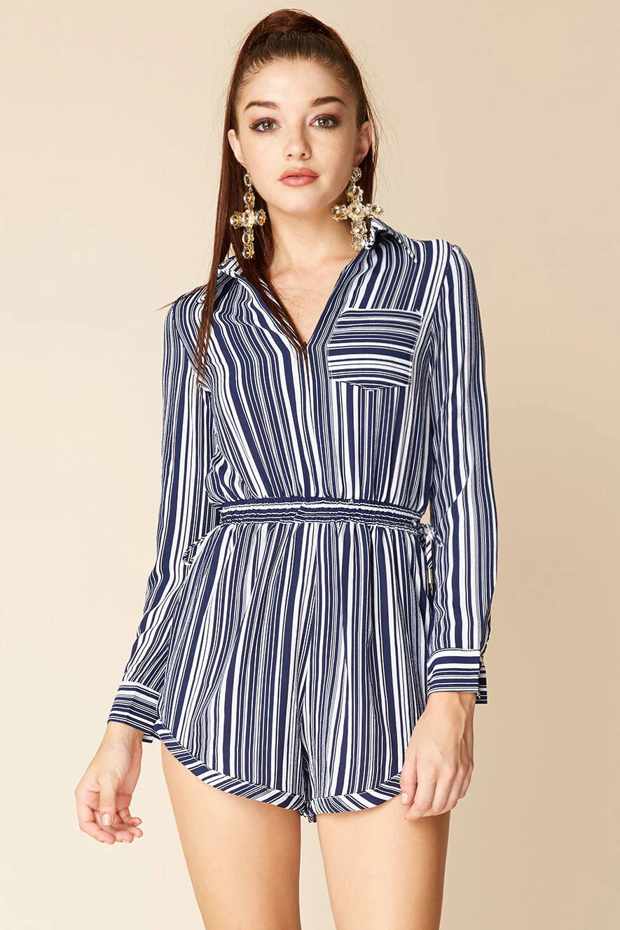Mia Belted Shirt Dress Navy / White - Sonourner