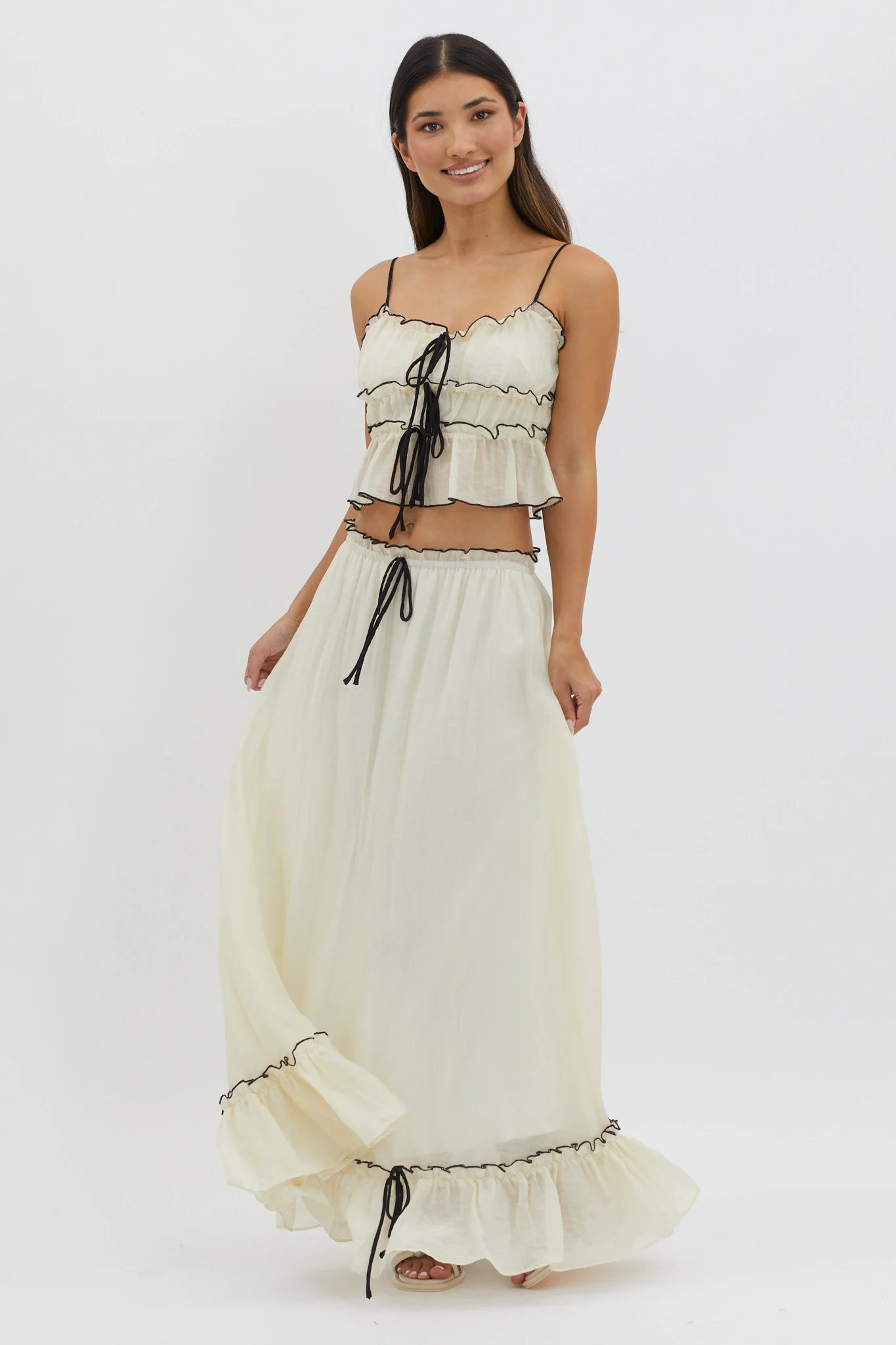 Maidens Tie Detail Overlock Maxi Skirt Cream - Sonourner