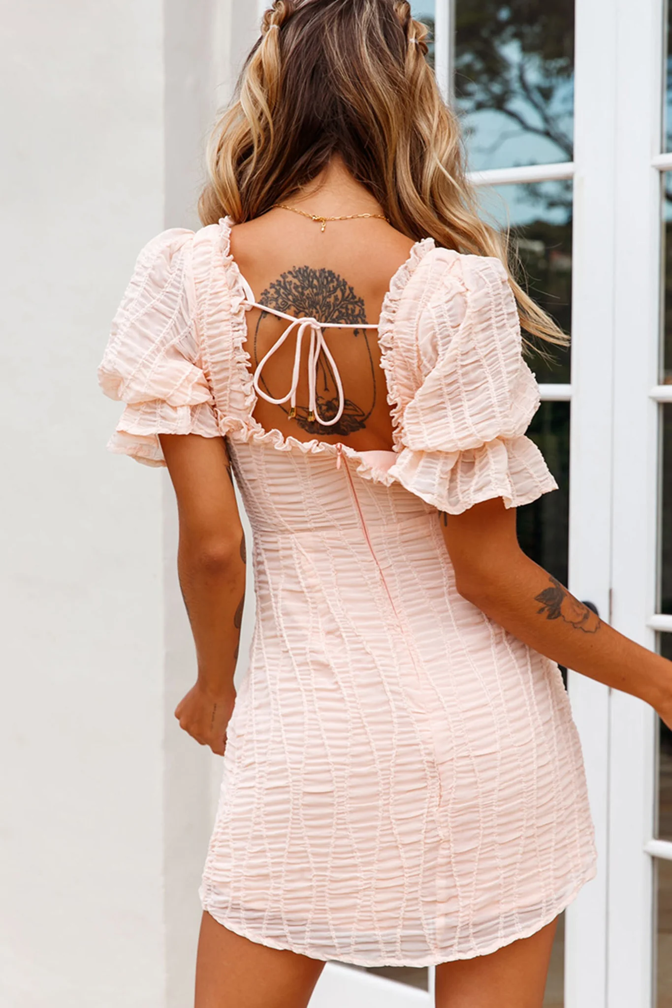 Ashlyn Puff Sleeve Sweetheart Neckline Dress Pink - Sonourner
