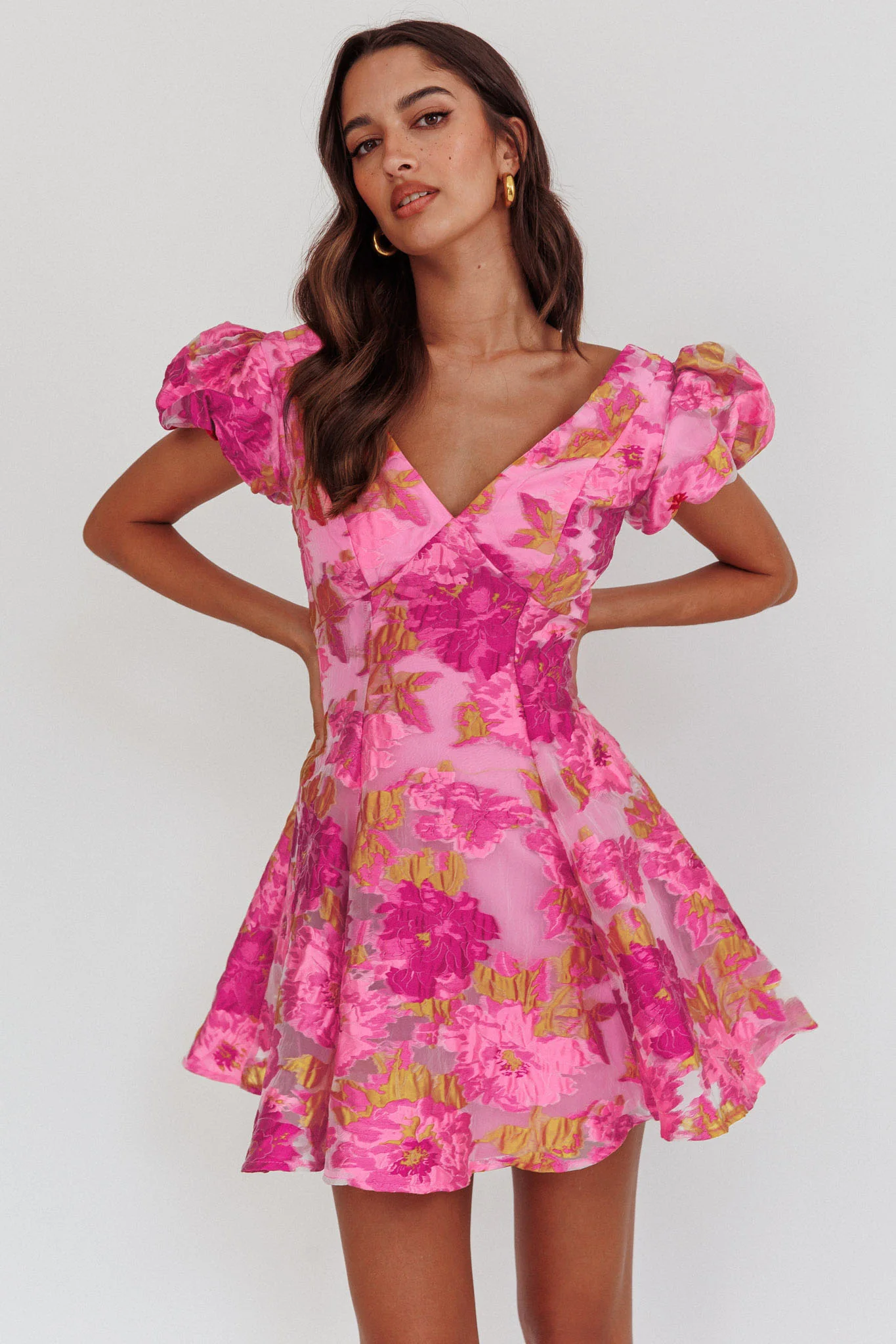 Perfect Match Puff Sleeve Low Back Mini Dress Pink - Sonourner