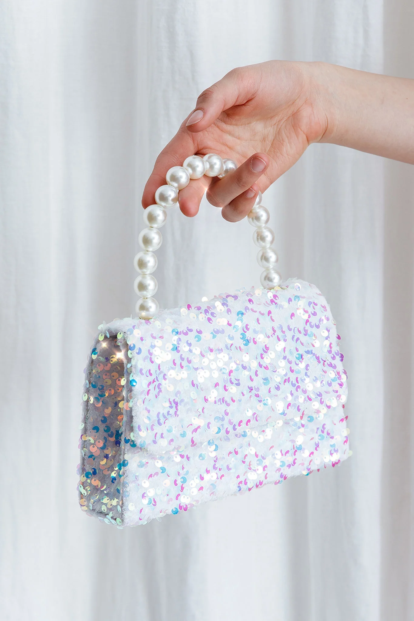 Wonderland Pearl & Sequin Purse White - Sonourner