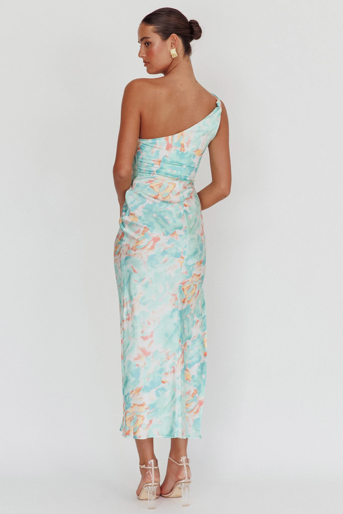 Portland One-Shoulder Maxi Dress Floral Mint - Sonourner